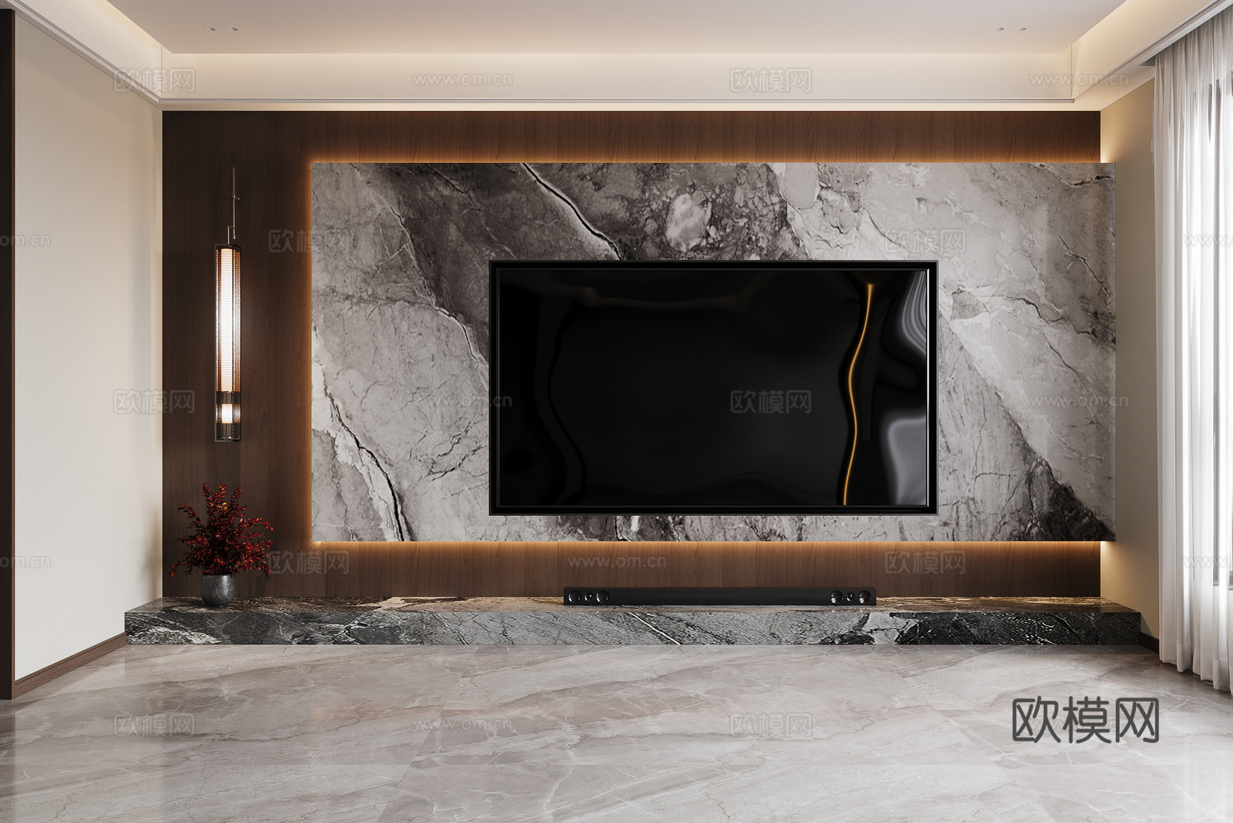 现代电视背景墙3d模型下载