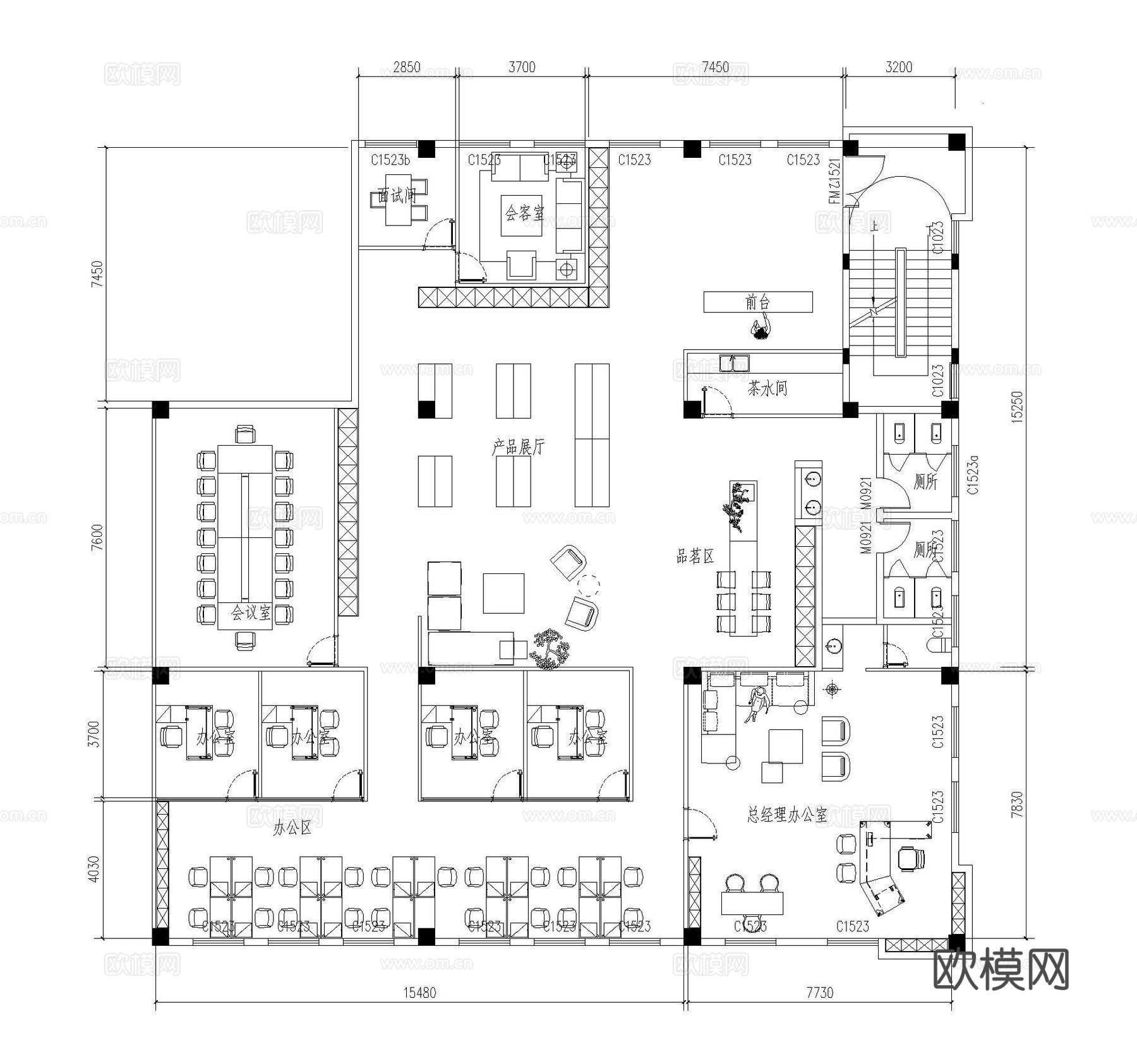 展厅办公室平面布置图cad施工图