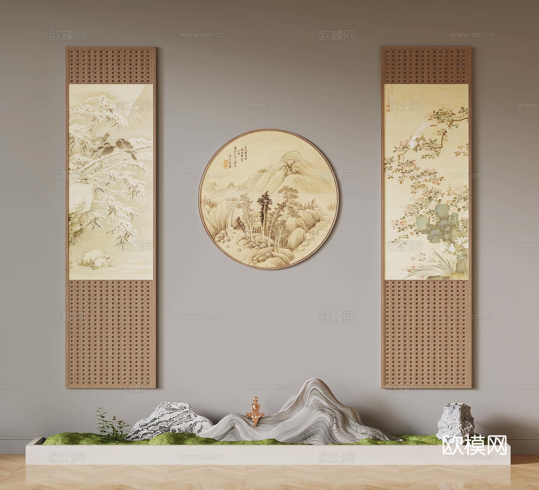 新中式装饰画 假山 室内装饰摆件3d模型