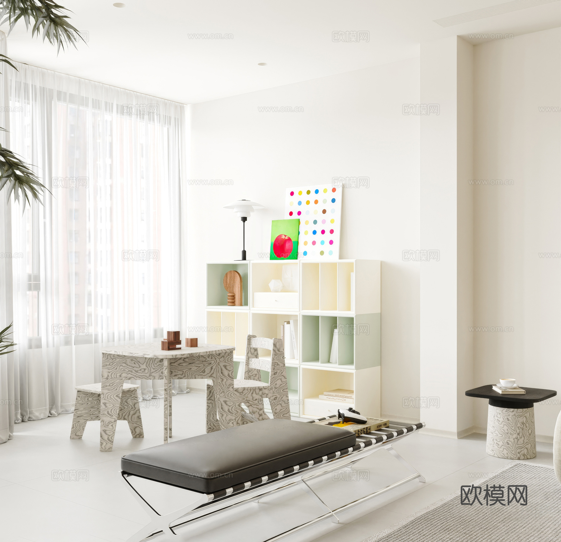 现代简约家居客厅 现代极简客厅 横厅客厅 黑白灰客厅 沙发3d模型