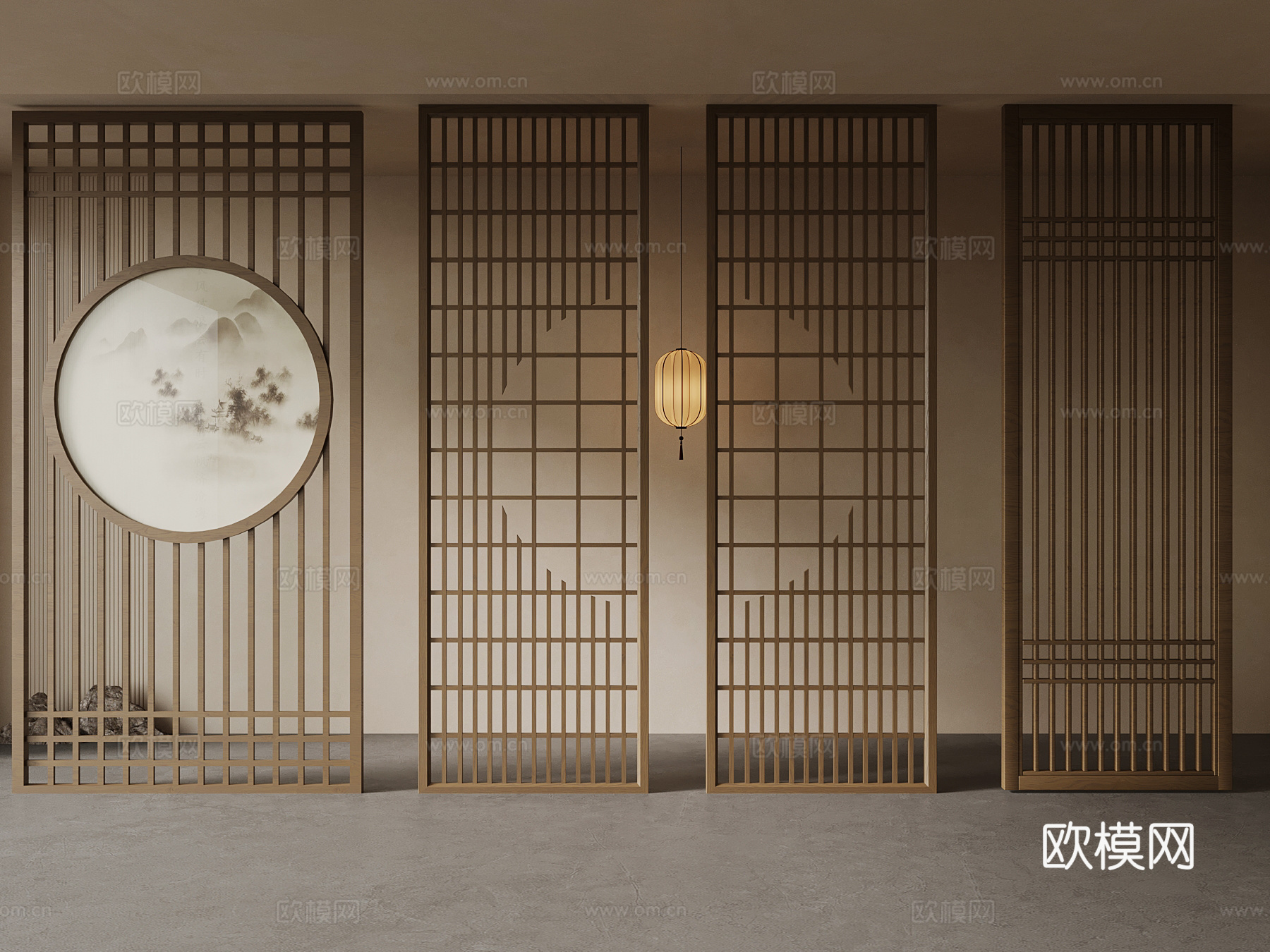 新中式屏风 花格 隔断su模型