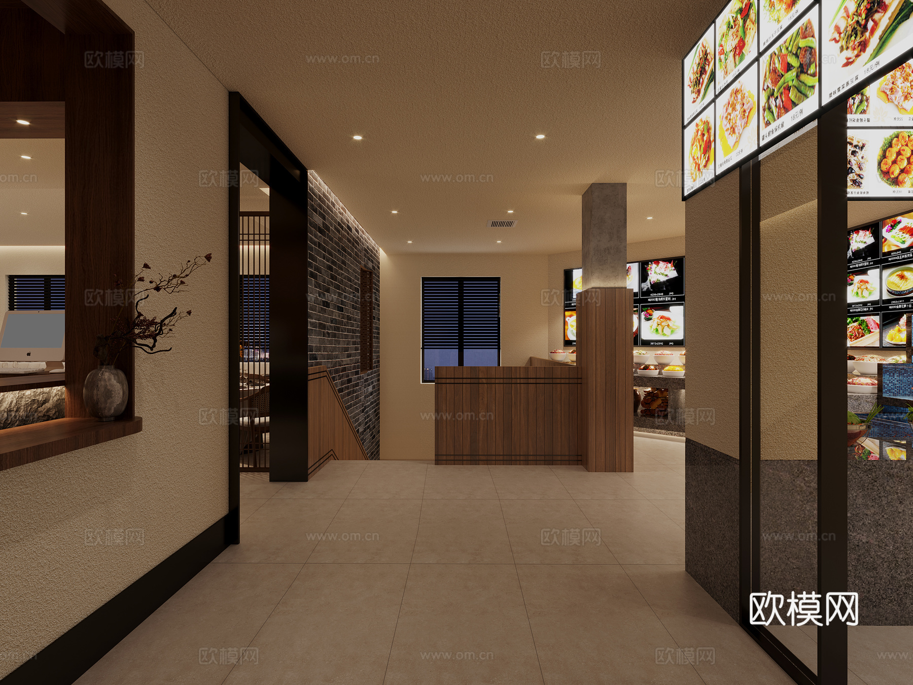 中式土菜馆 前台  楼梯端景 收银台3d模型