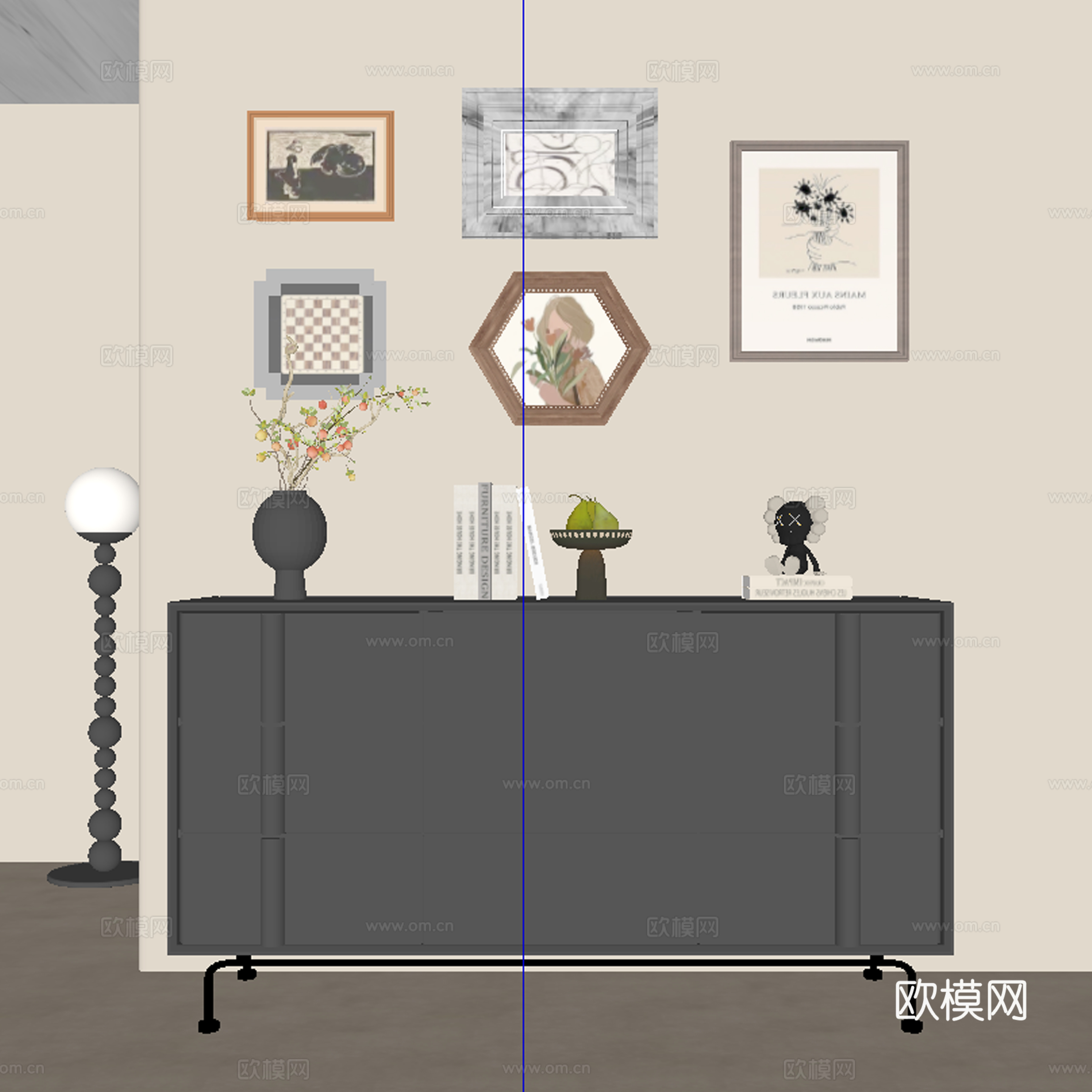 现代中古风玄关柜 边柜su模型