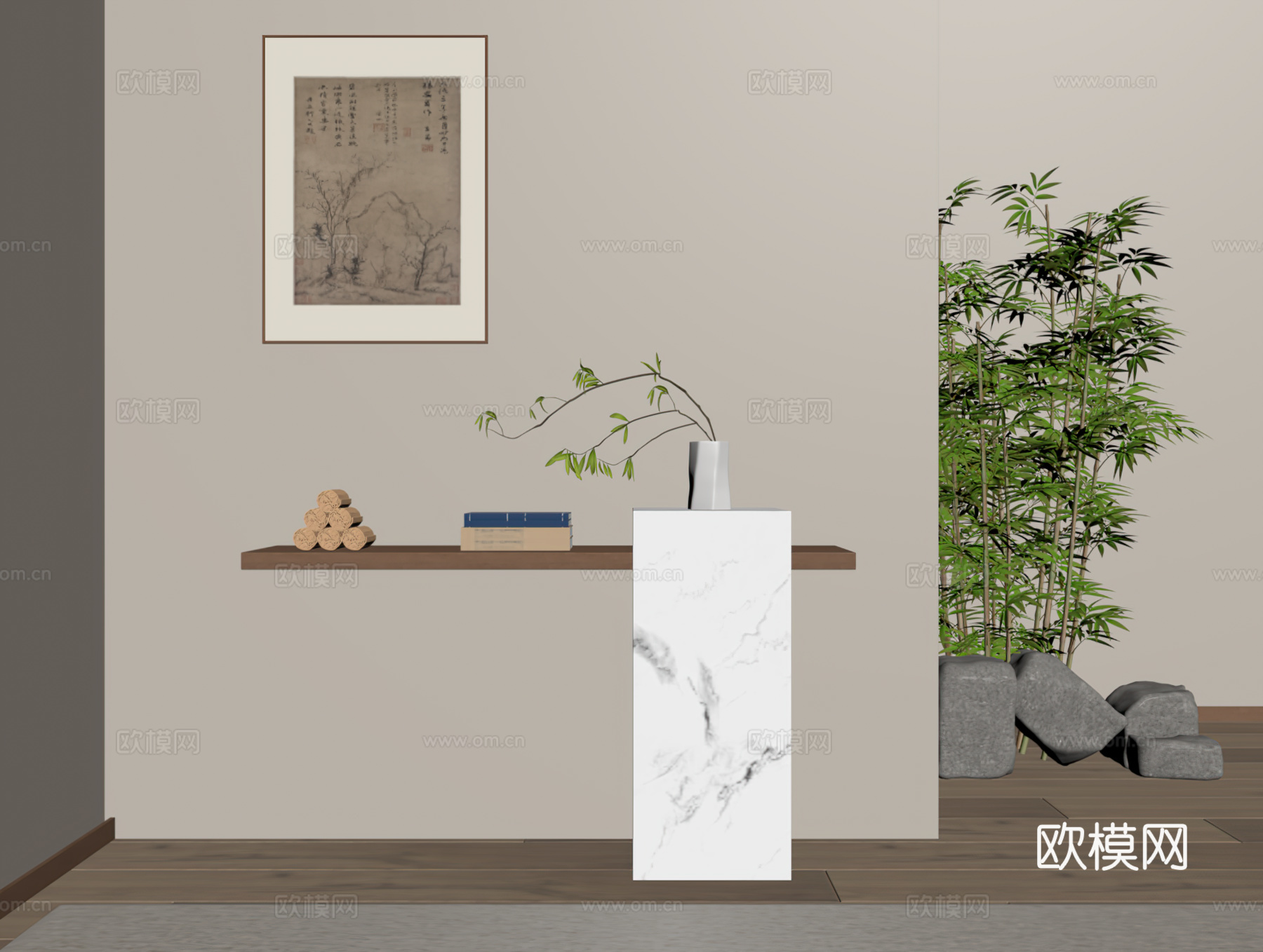 新中式玄关 端景台su模型