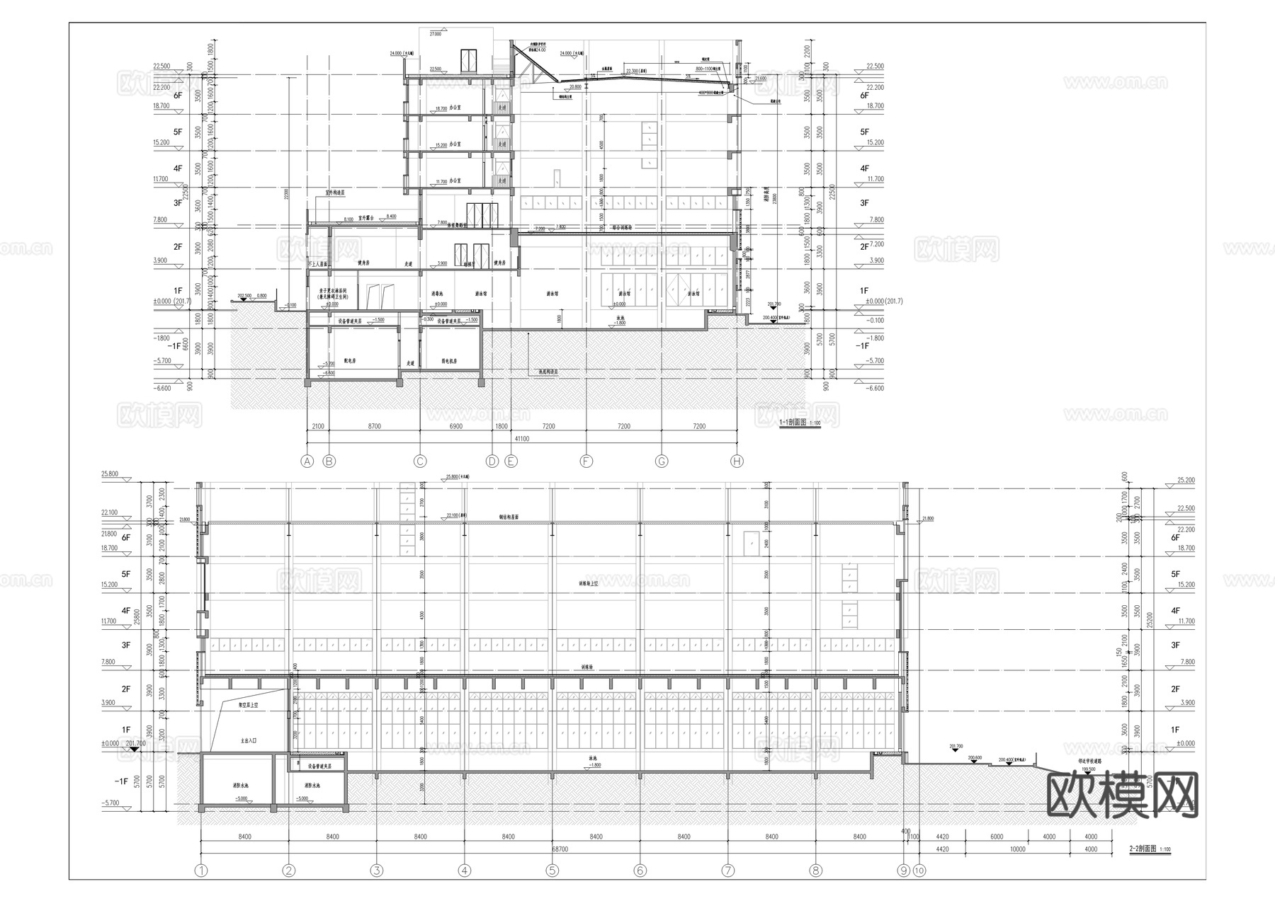 全民健身中心建筑施工图cad施工图