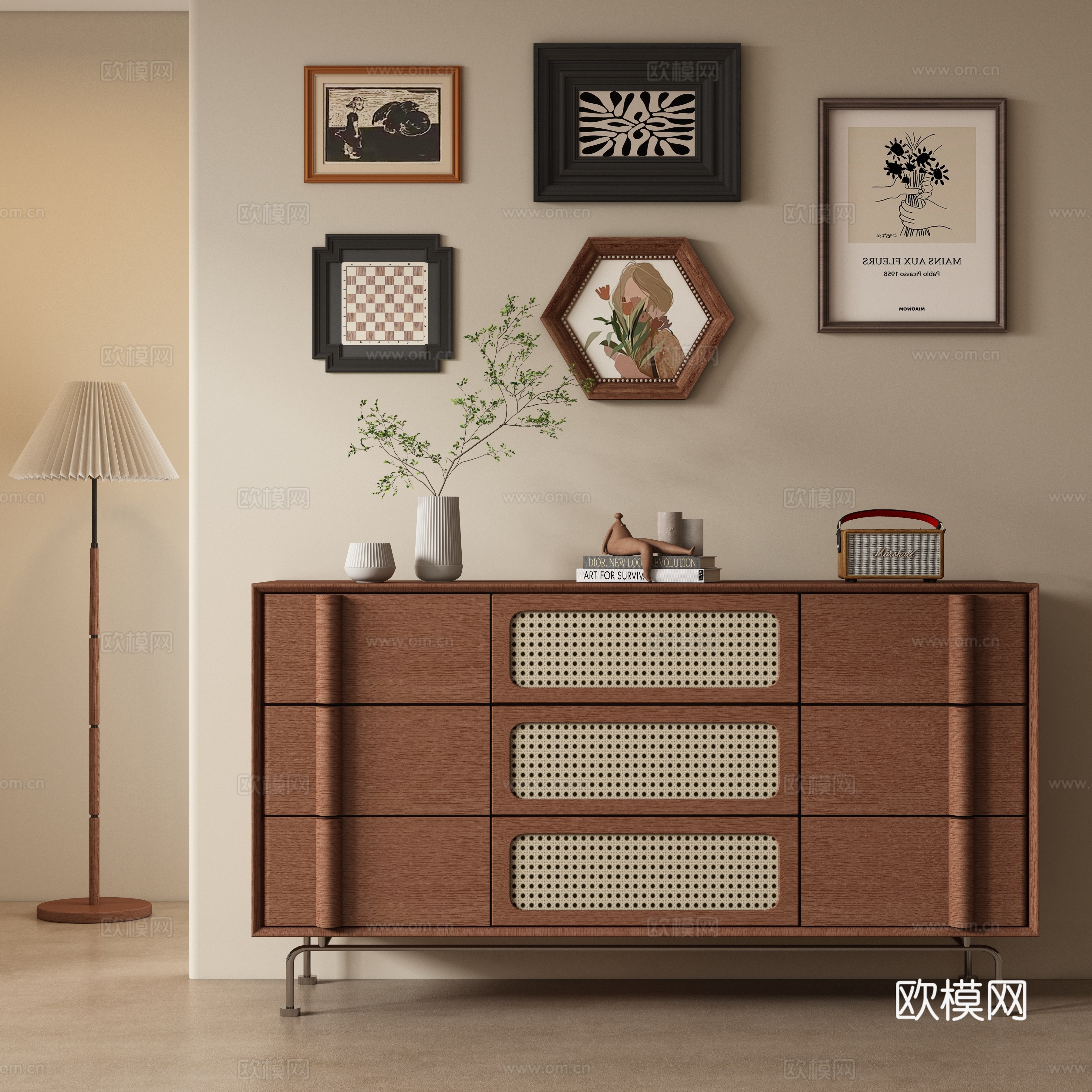 现代中古风玄关柜 边柜su模型