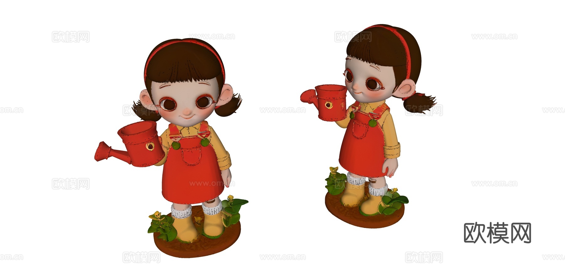 红衣服浇花的小女孩雕塑su模型