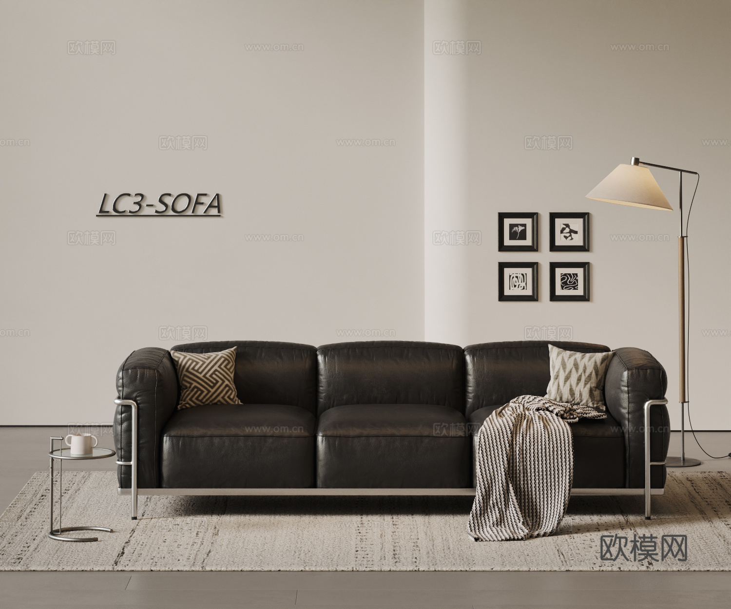 CASSINA 现代三人沙发 中古风多人沙发 皮沙发 LC3su模型