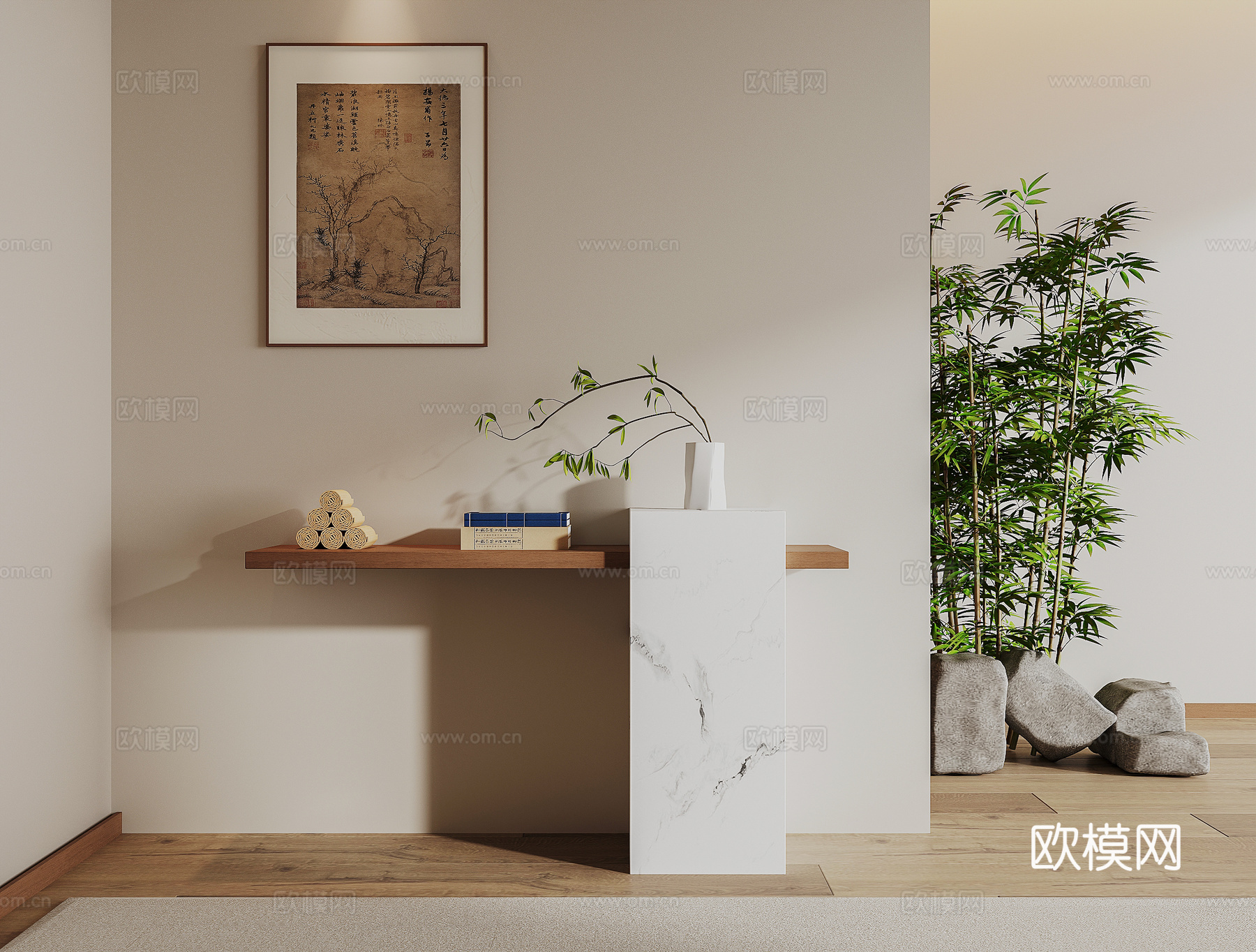 新中式玄关 端景台su模型