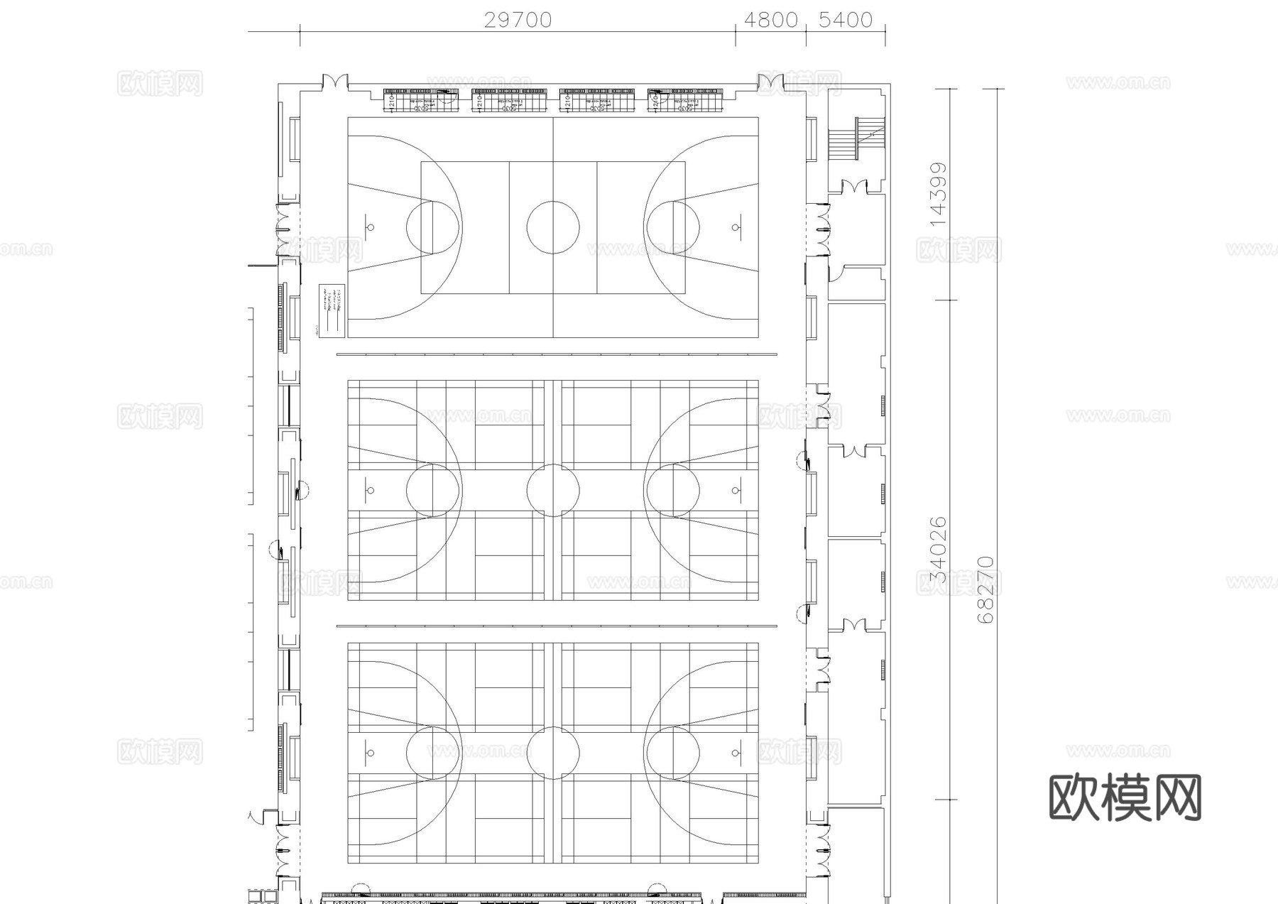 运动球场篮球场平面方案cad施工图