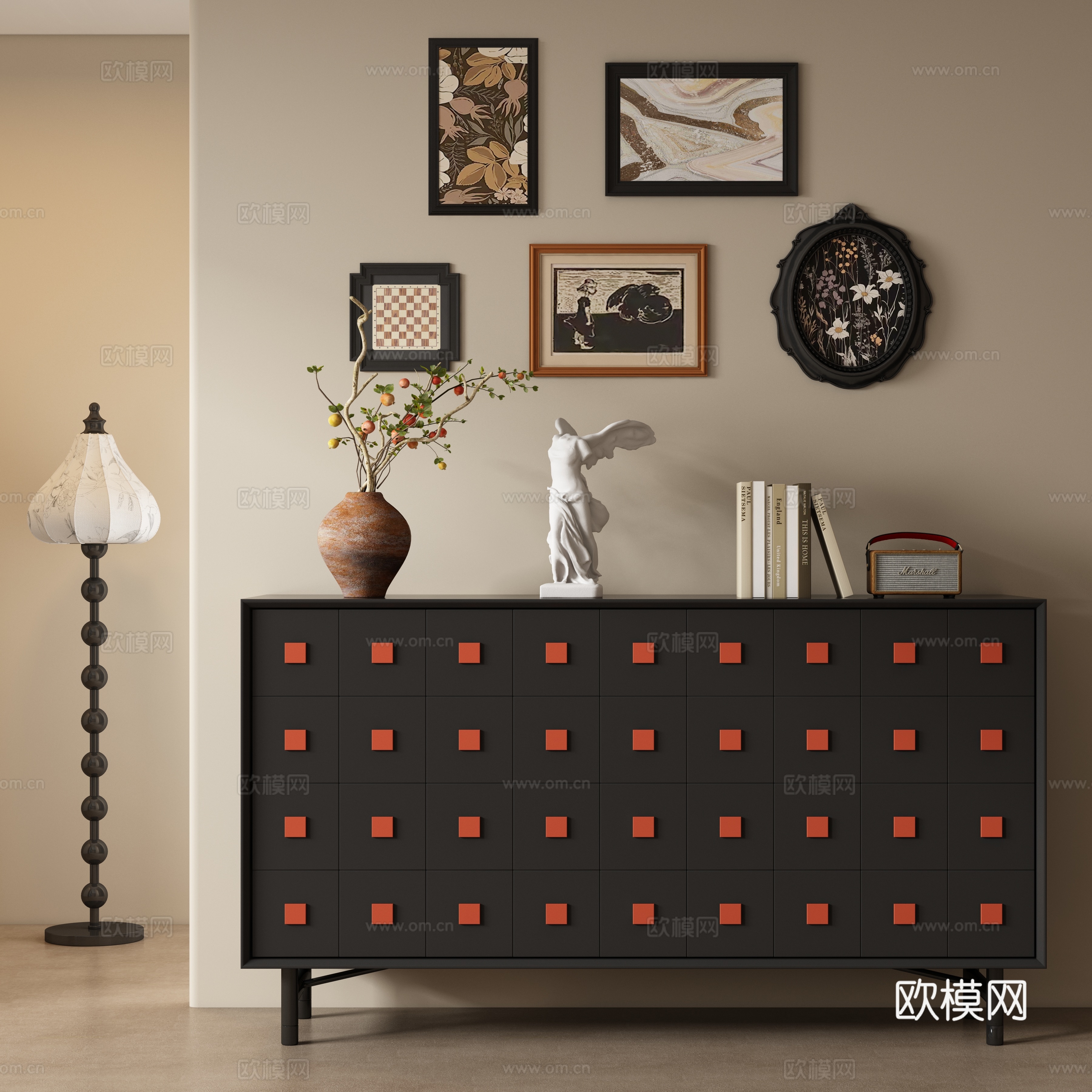 现代中古风玄关柜 边柜su模型