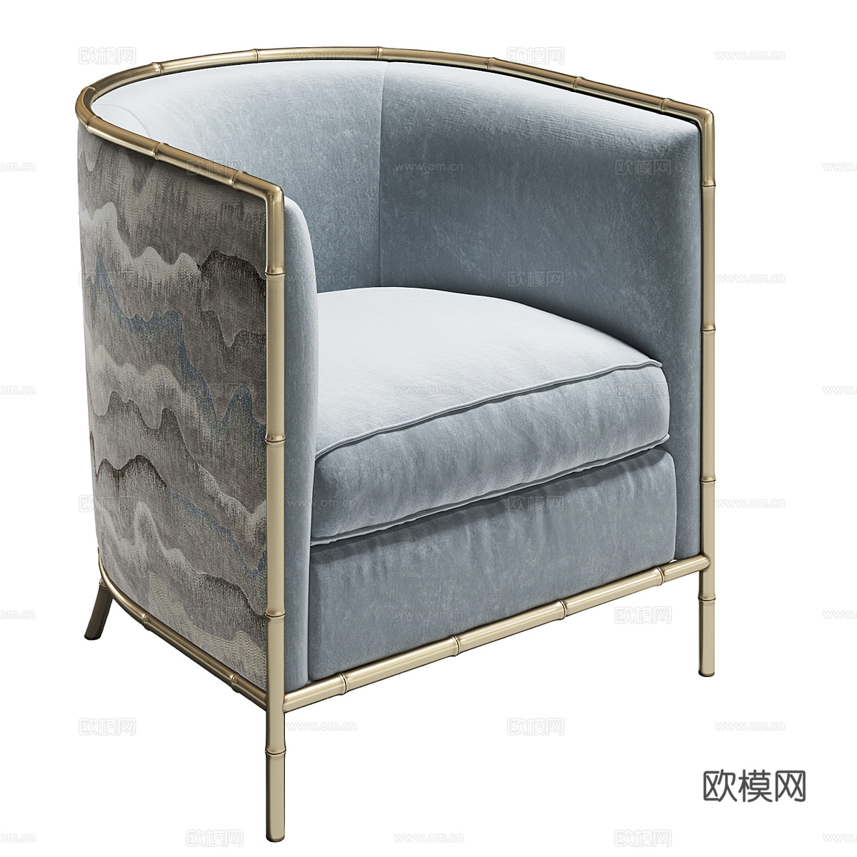 新中式轻奢布艺休闲椅3d模型