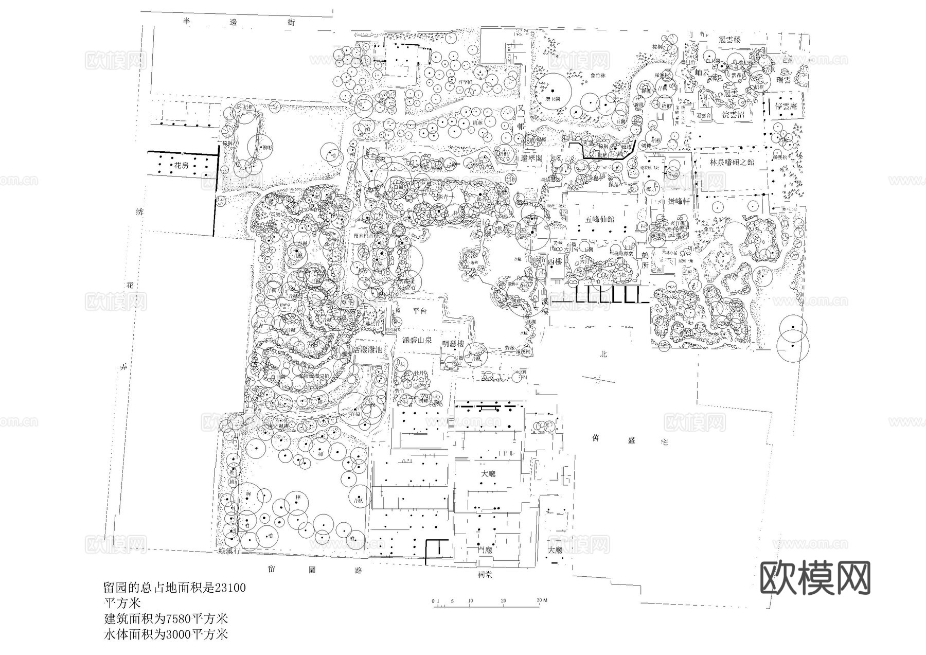 人工湖园林景观平面图cad施工图