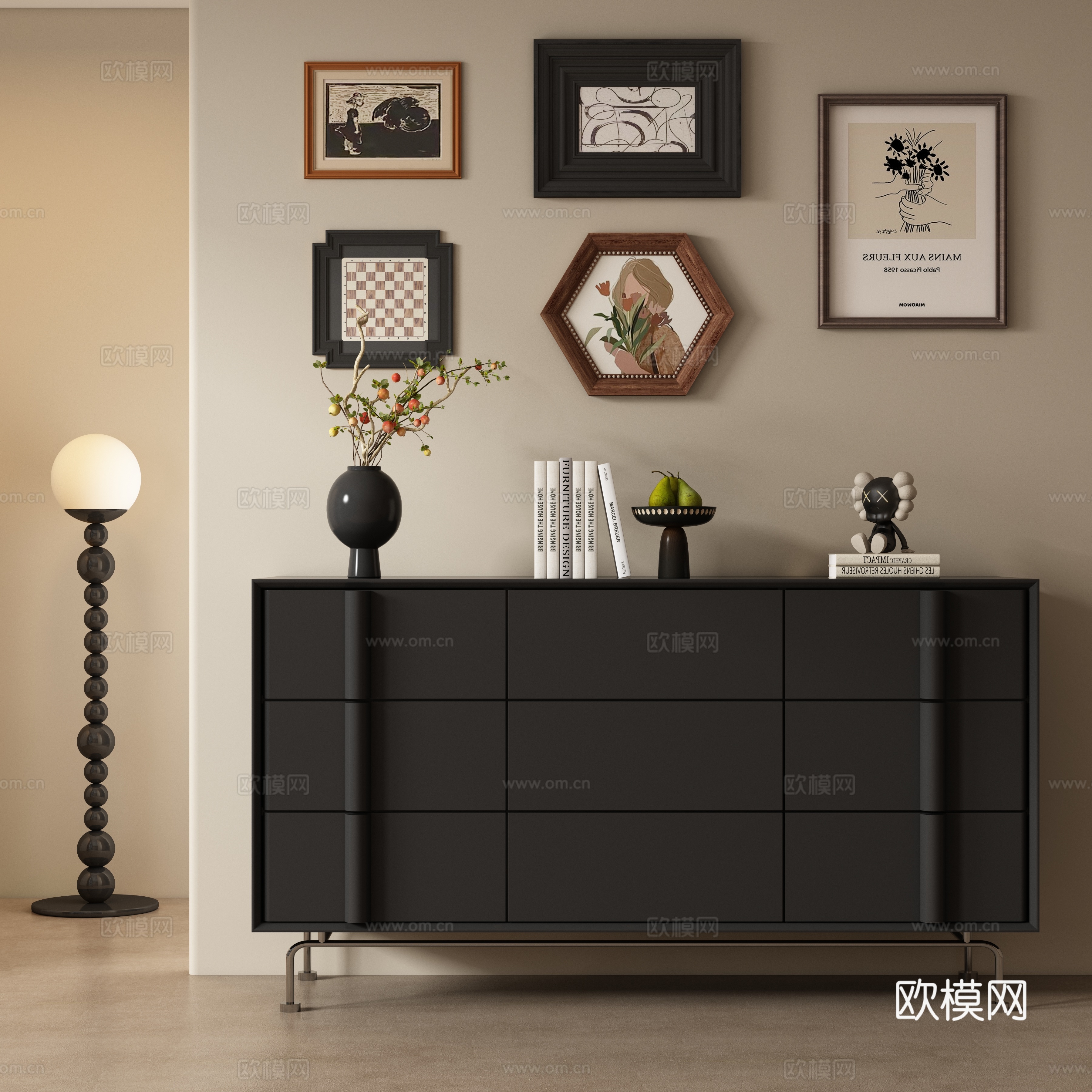 现代中古风玄关柜 边柜su模型