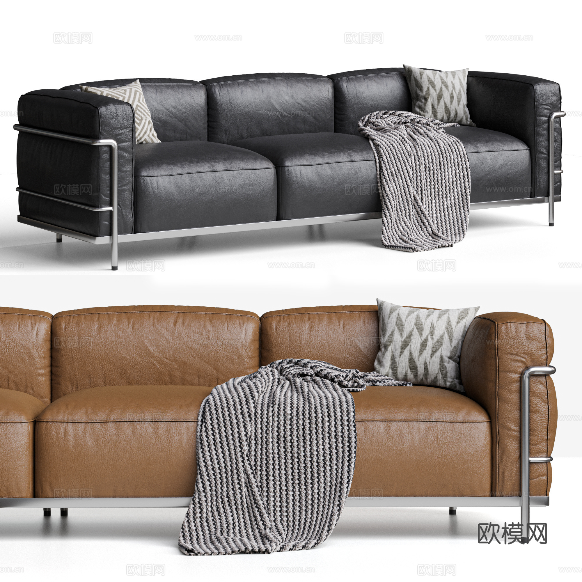 CASSINA 现代三人沙发 中古多人沙发 LC3沙发 柯布3d模型