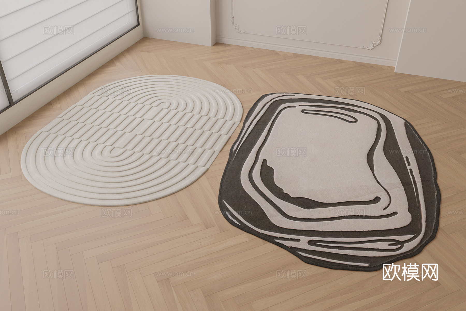 现代法式奶油风地毯3d模型
