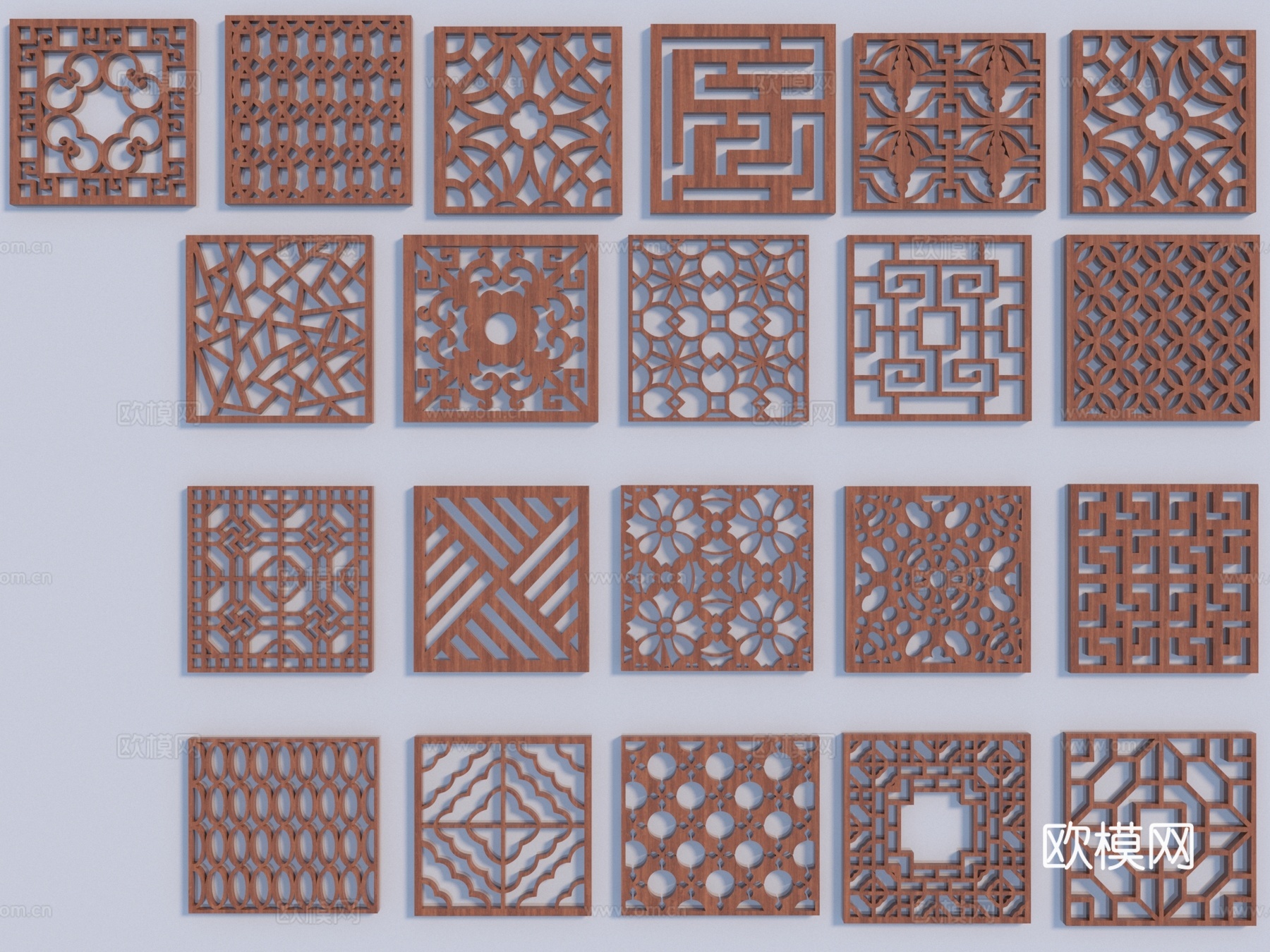 新中式木雕花组合3d模型