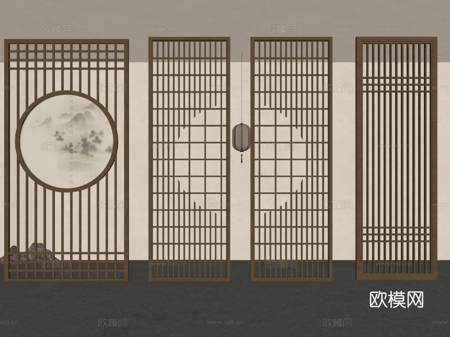 新中式屏风 花格 隔断su模型