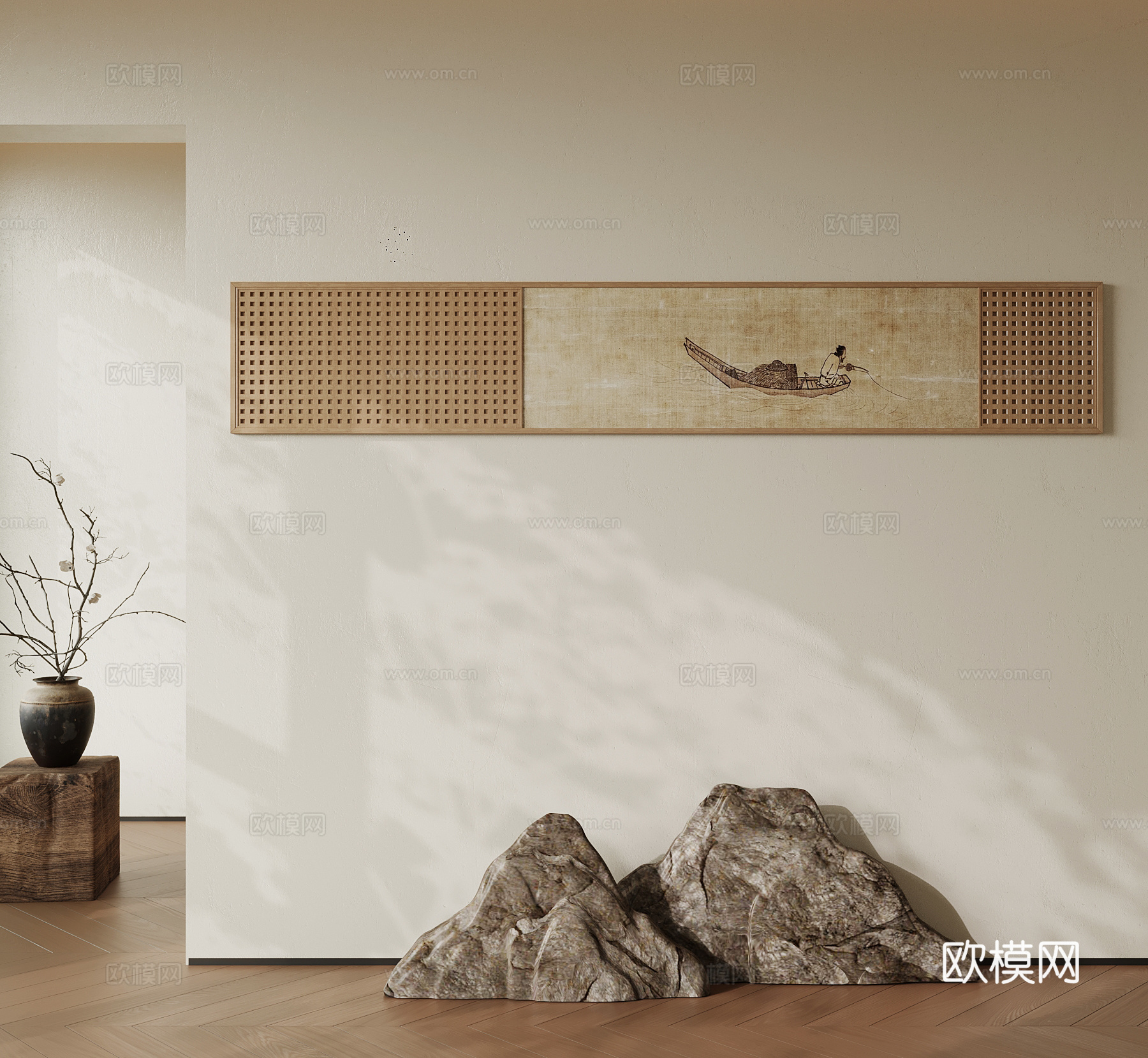 装饰画 新中式装饰画 花瓶摆件su模型