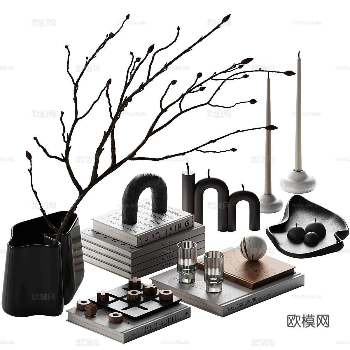 现代意式饰品摆件组合3d模型