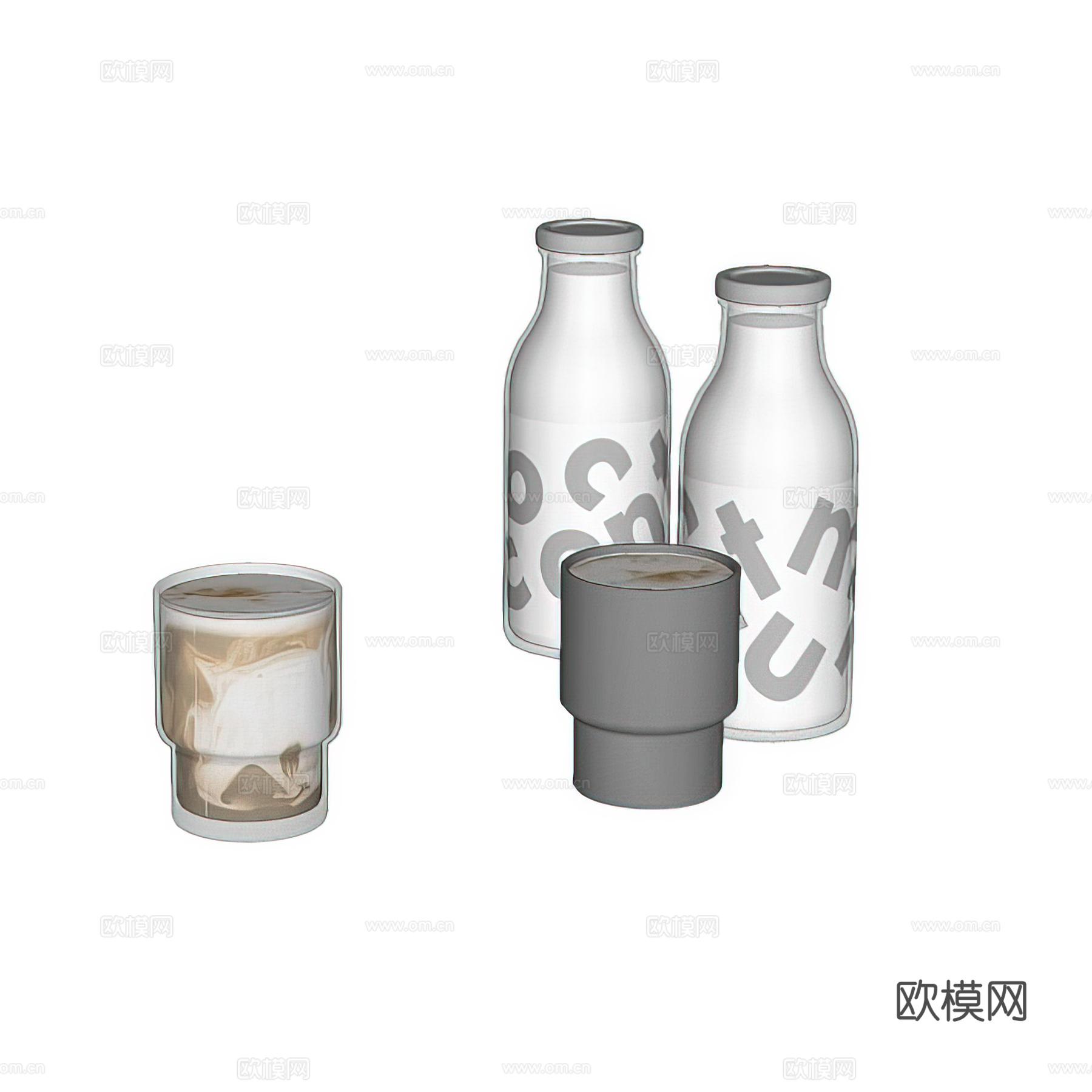 现代水杯摆件 杯子 牛奶饮料 餐桌摆件 咖啡杯su模型
