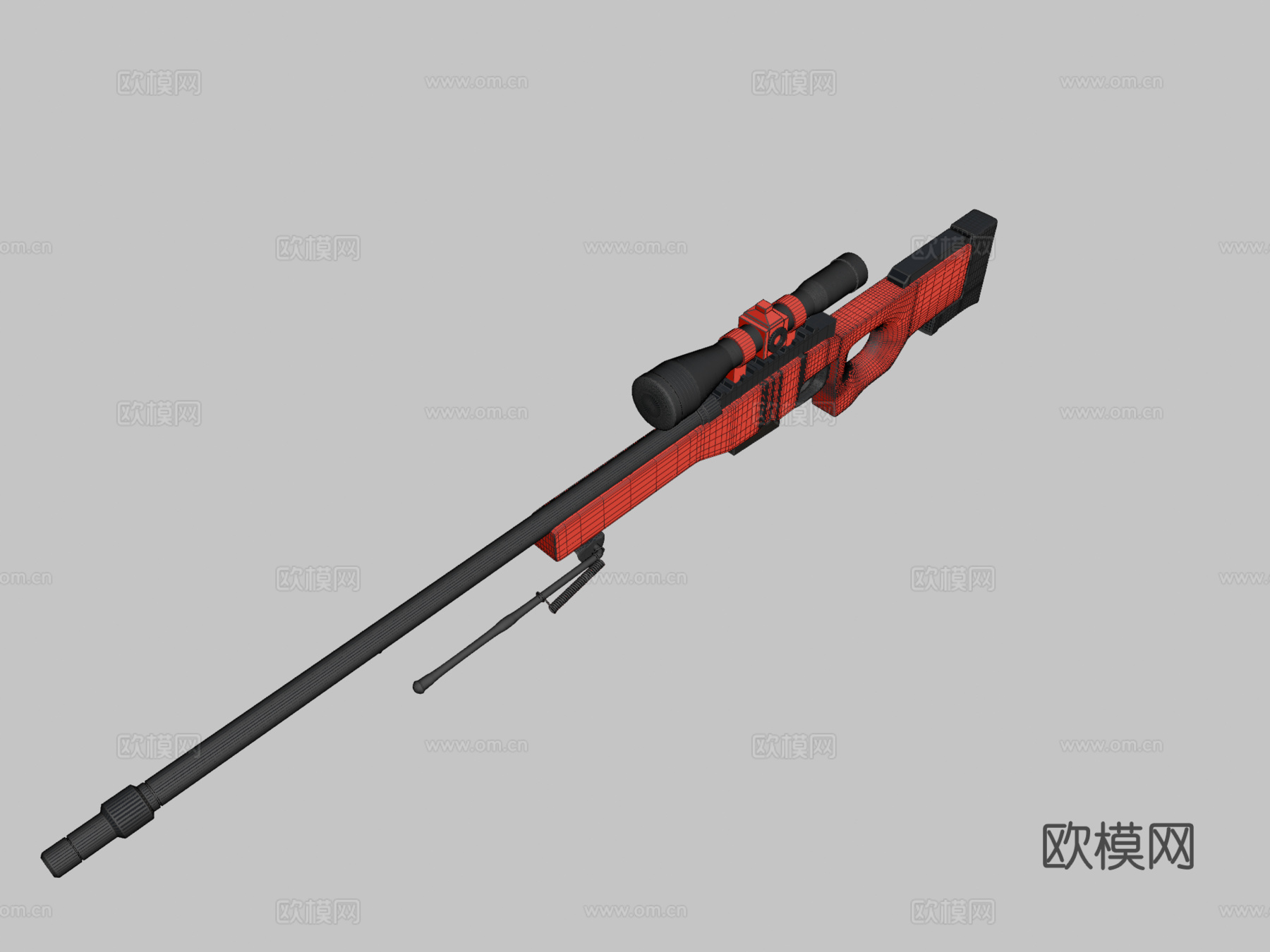AWP-黑色和红色狙击枪3d模型