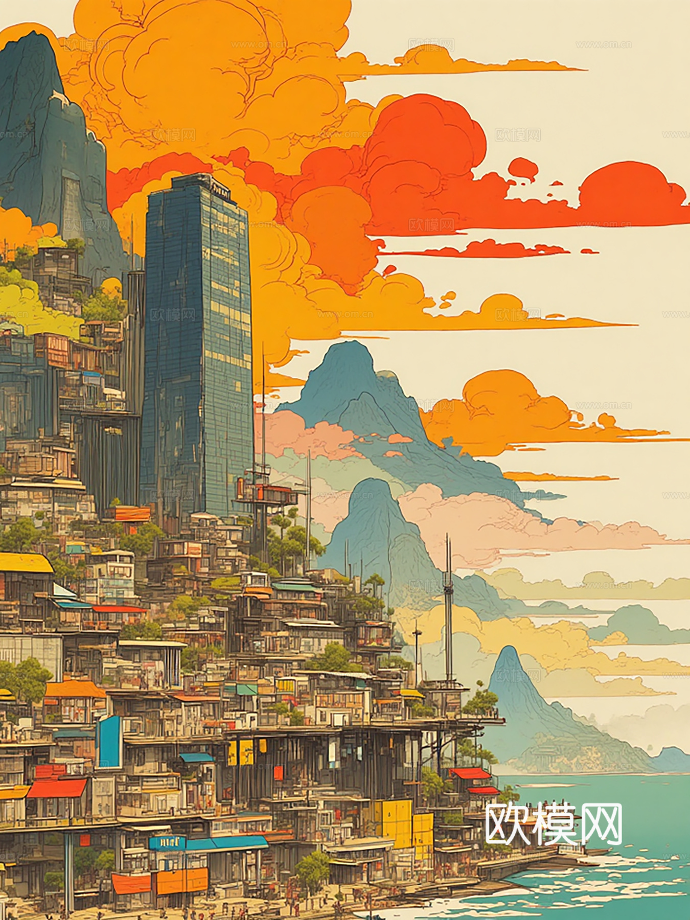 装饰画，城市风景，插画