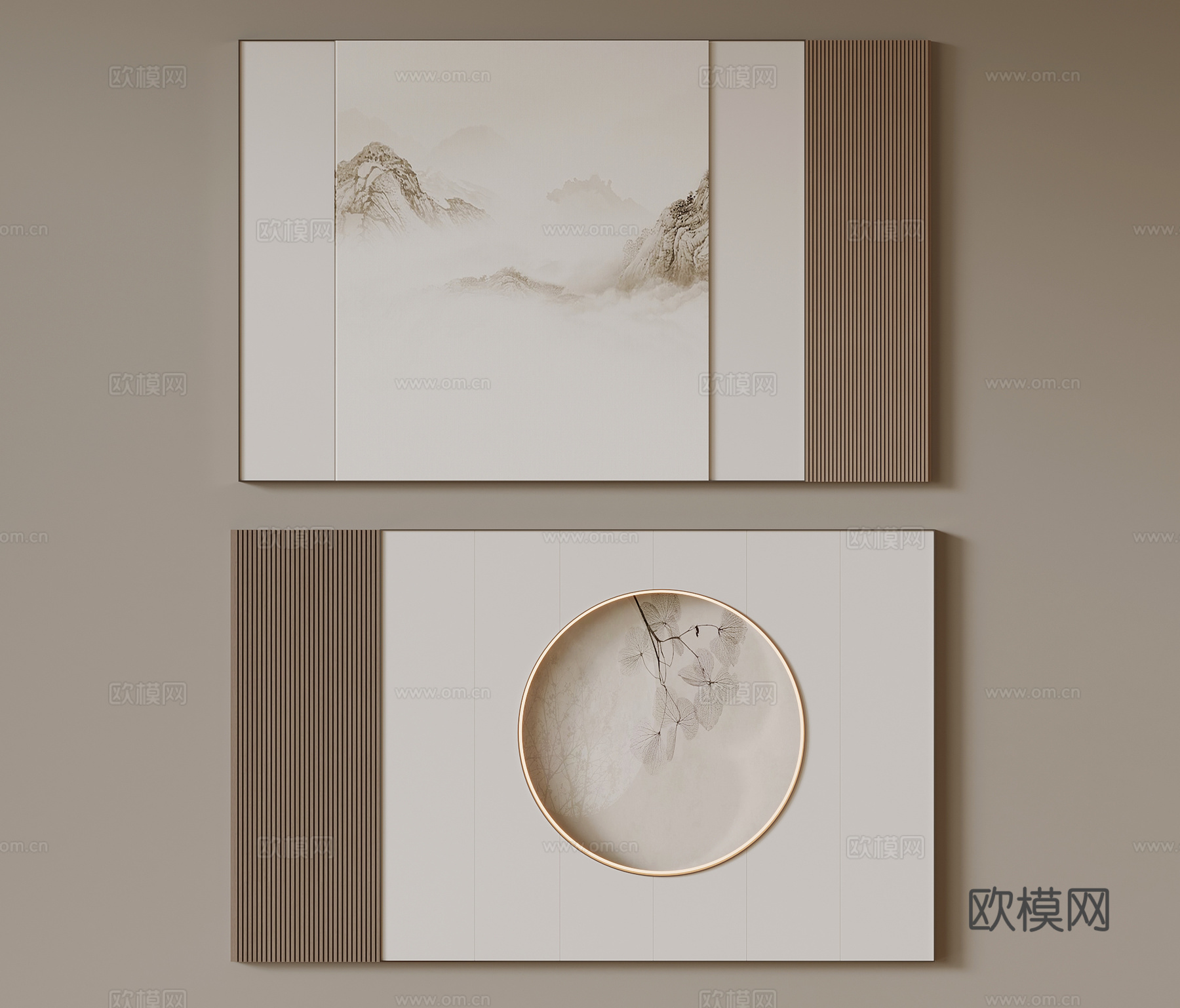 新中式背景墙 电视背景墙su模型
