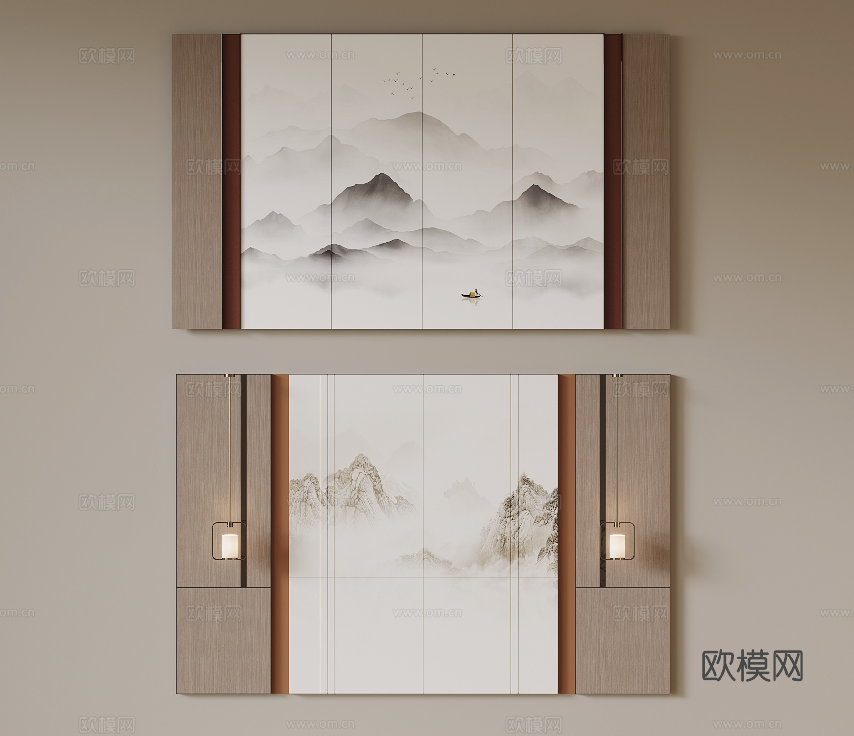 新中式背景墙 电视背景墙su模型