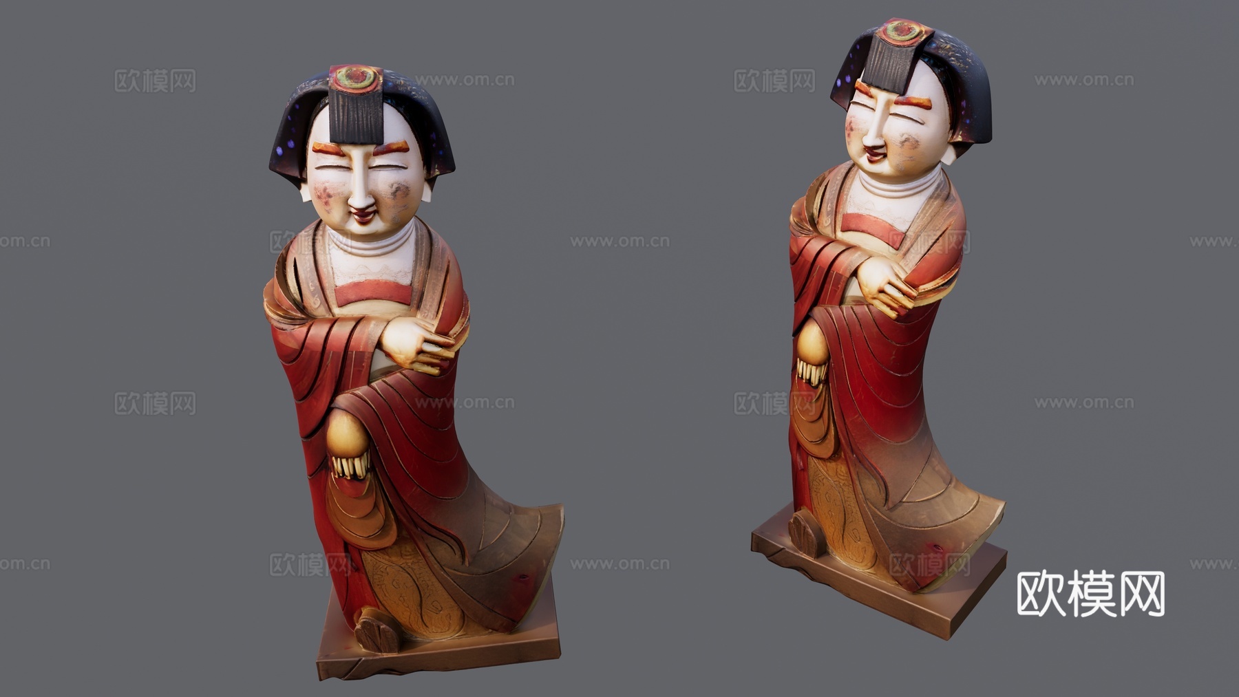 唐三彩侍女雕塑su模型
