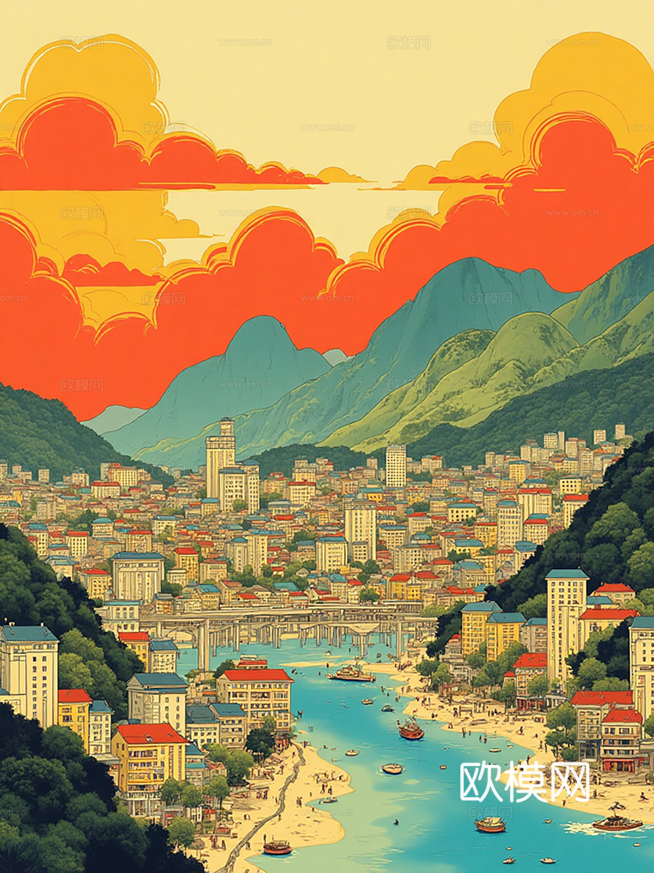 装饰画，城市风景，插画