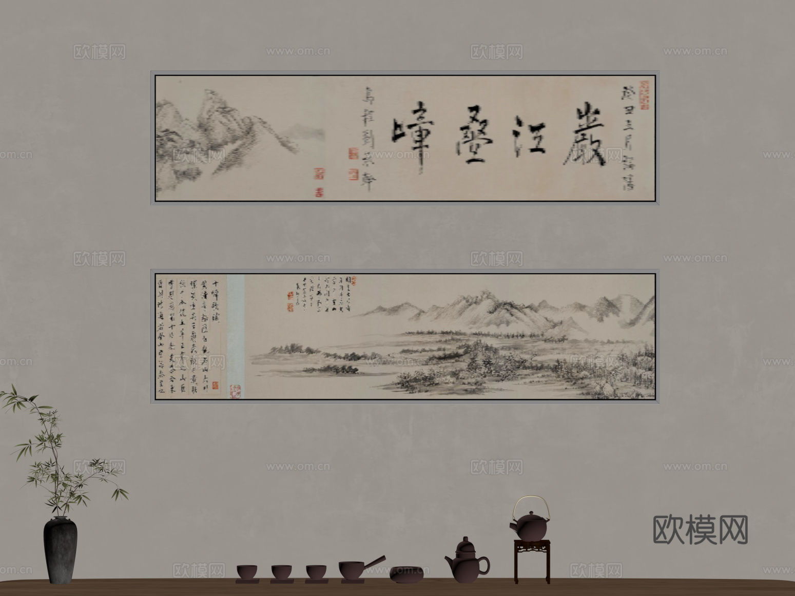 新中式装饰画su模型