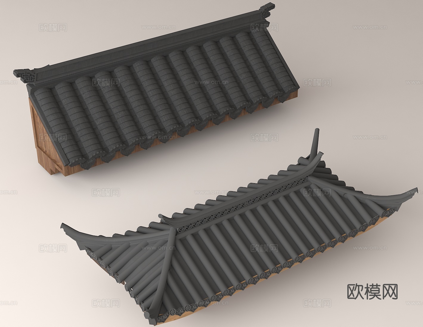 中式古建筑屋顶 园林建筑构件 飞檐设计 榫卯结构 灰瓦屋顶3d模型
