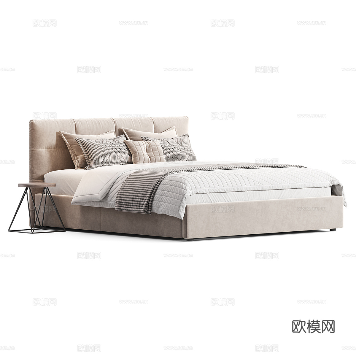 现代奶油风布艺双人床3d模型