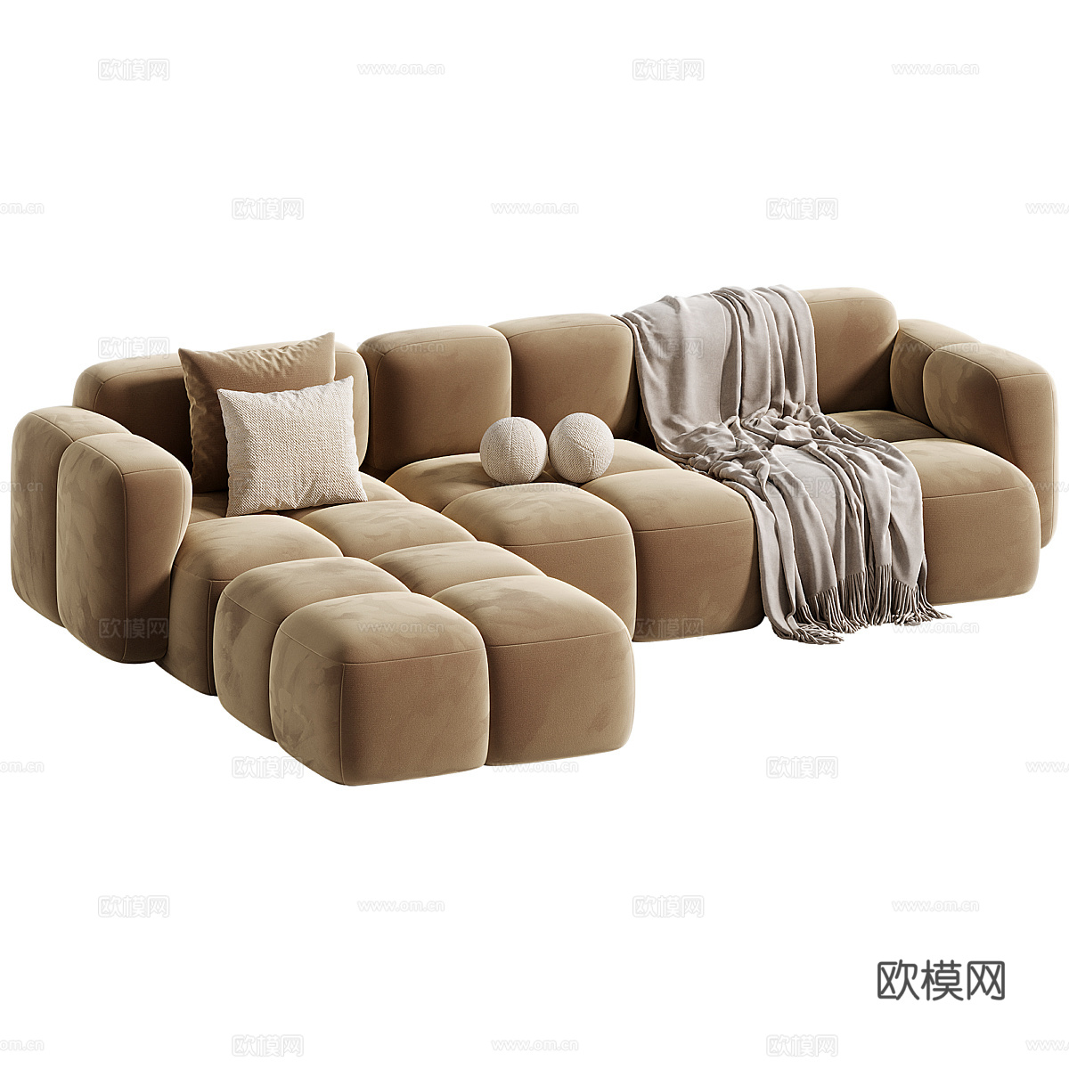 现代奶油风布艺组合沙发3d模型