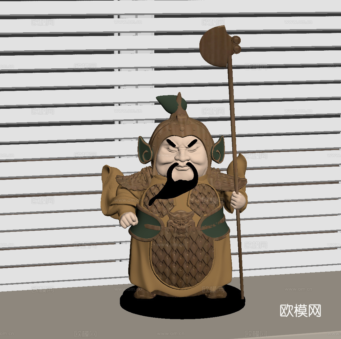 新中式雕塑摆件 人形雕塑 哼哈二将su模型