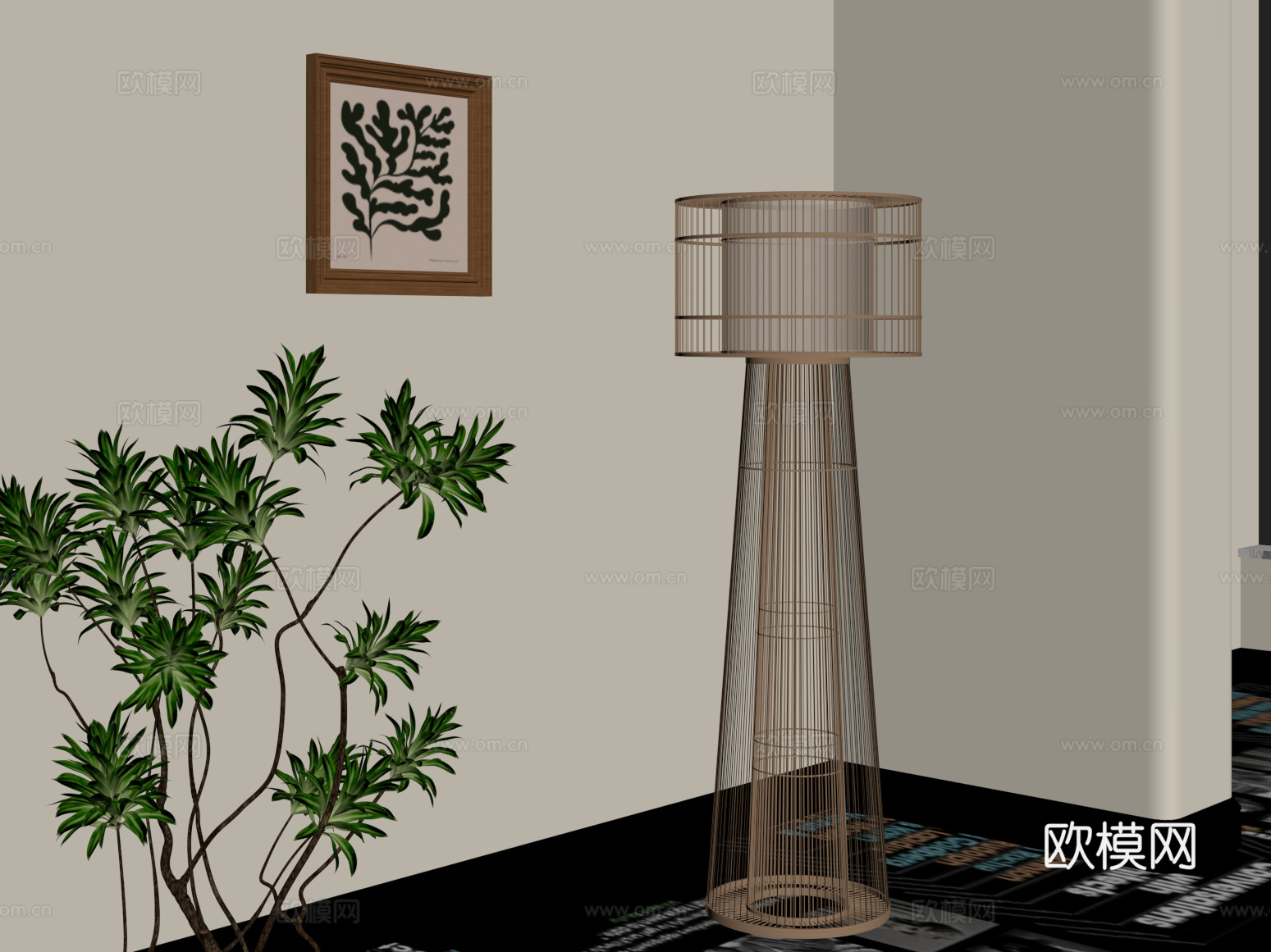 侘寂中古风落地灯 装饰画 挂画su模型
