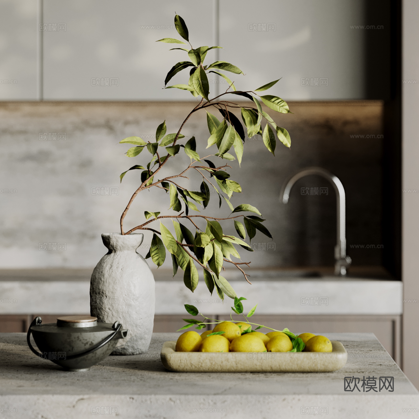 现代装饰摆件组合 餐桌摆件 花艺摆件 桌面摆件 水果摆件 茶3d模型