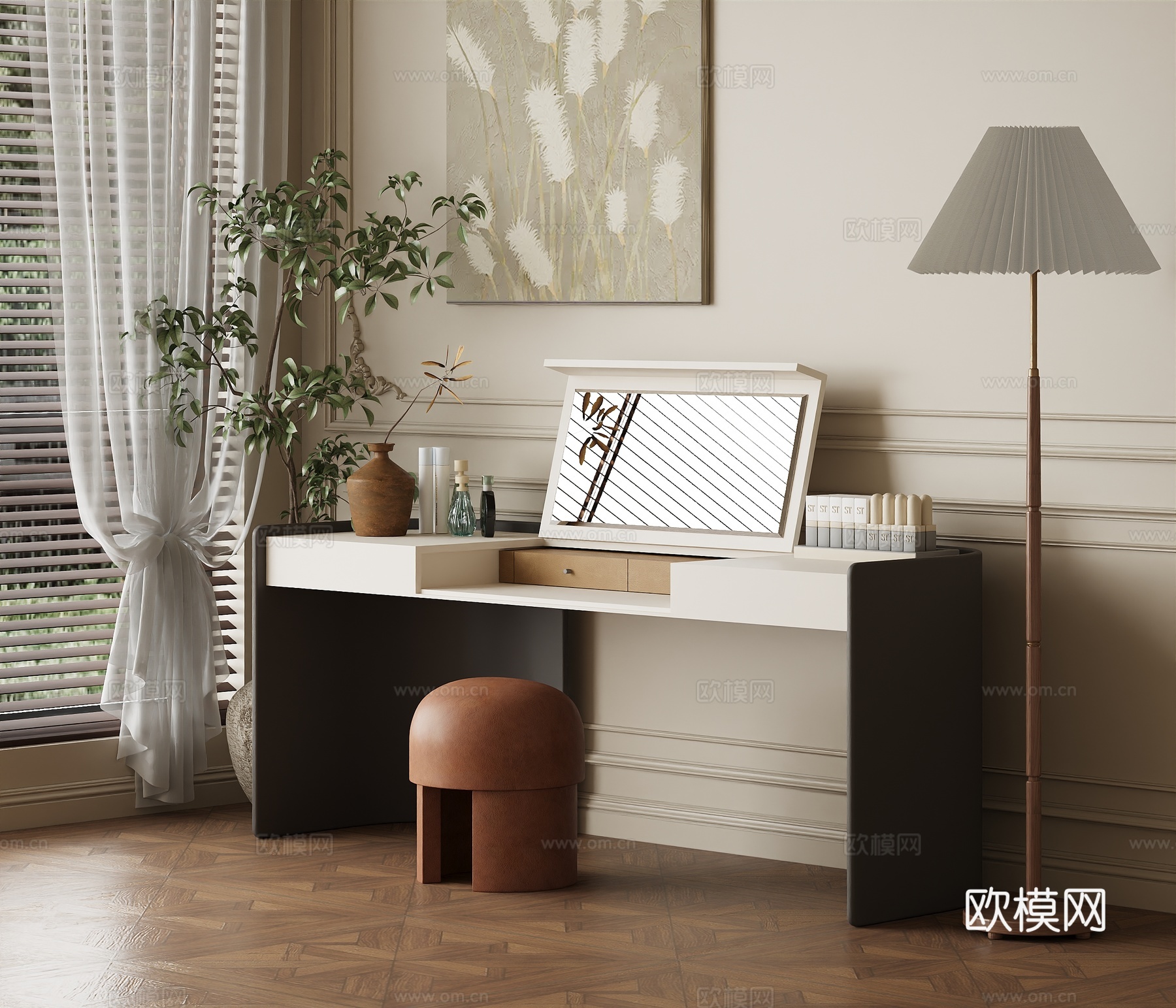 中古侘寂梳妆台 梳妆台 凳子3d模型