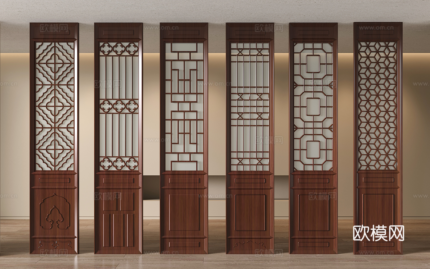 中式镂空隔断 屏风 雕花木门 古建门3d模型
