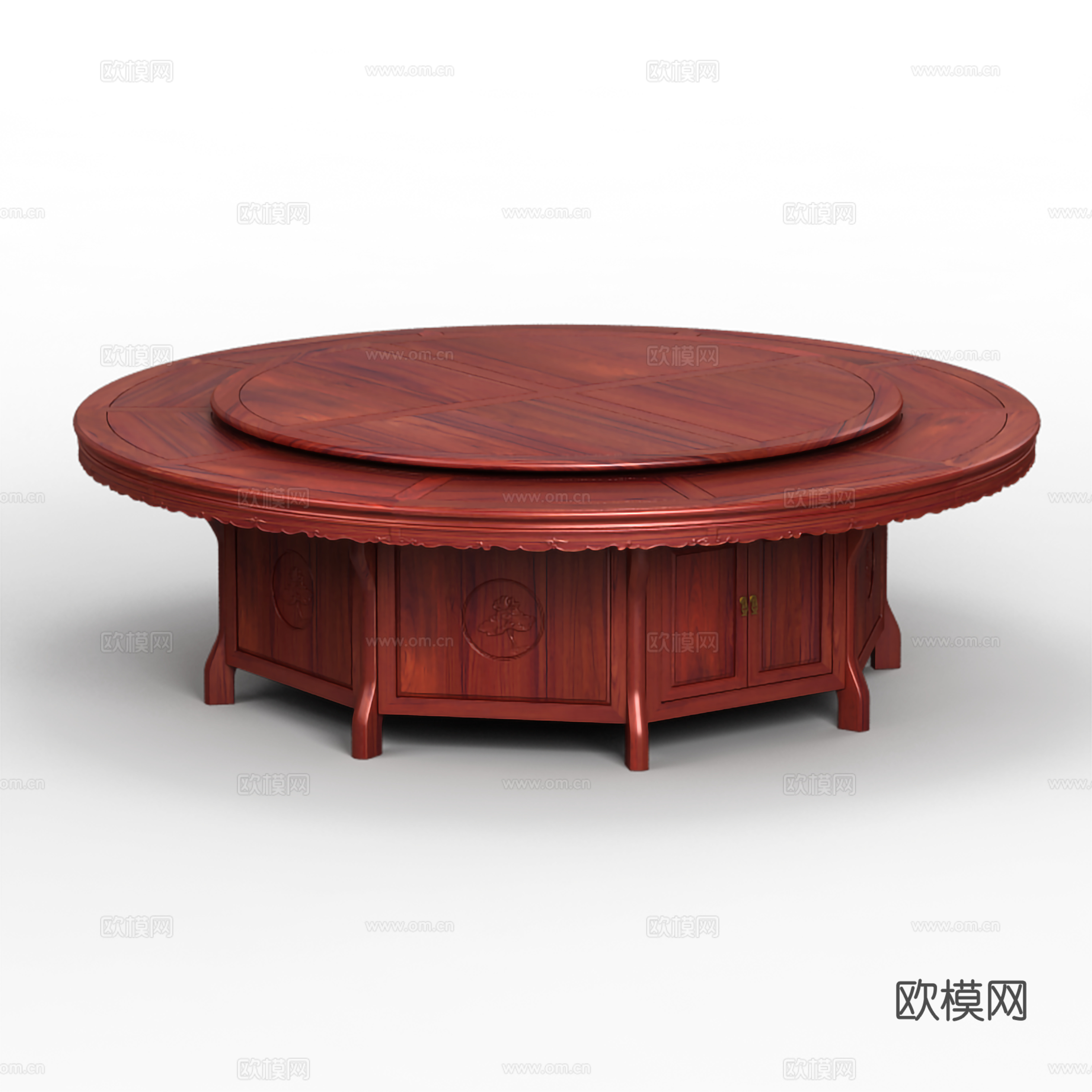 中式双层旋转餐桌 雕花 实木红木3d模型