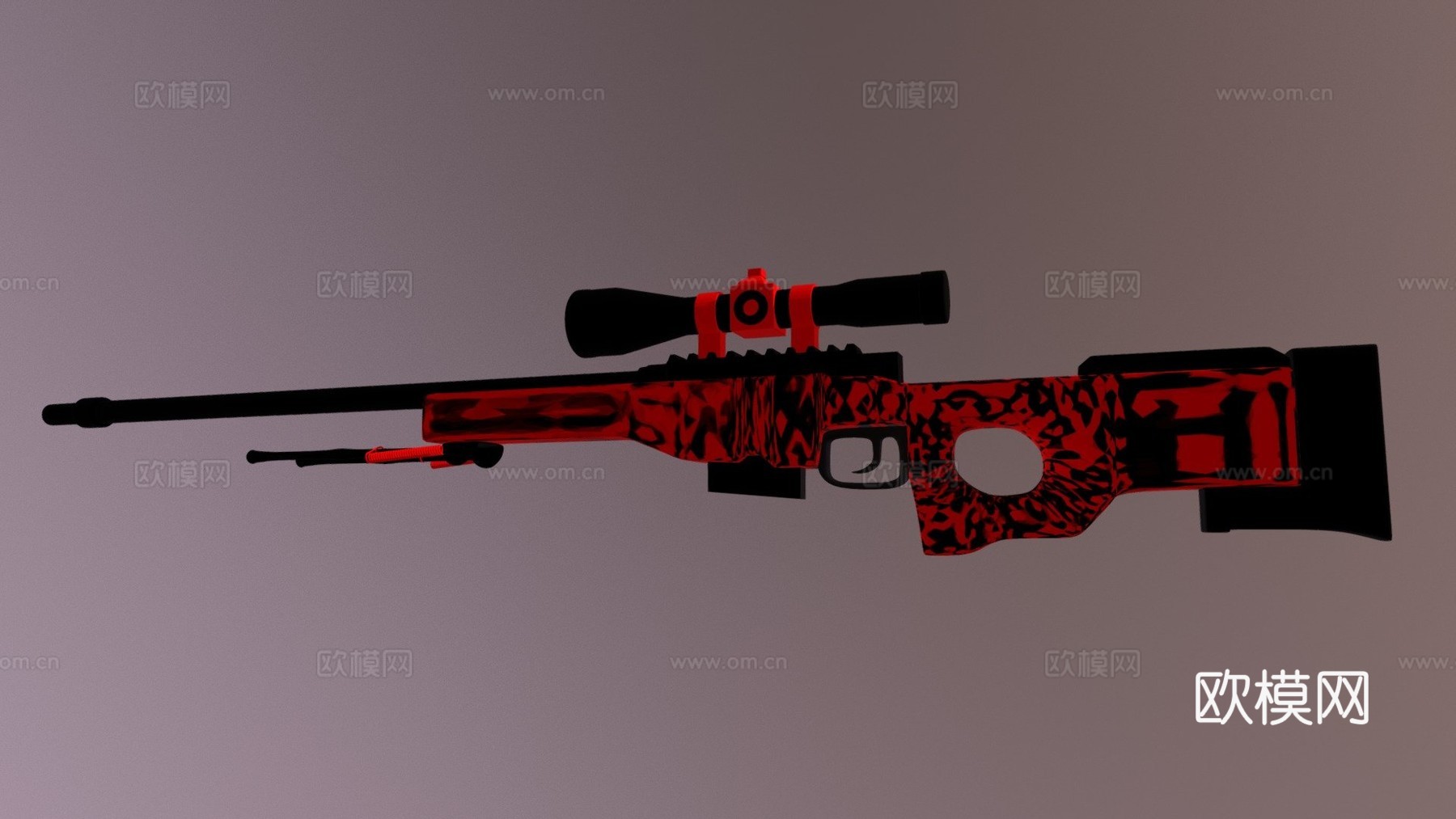 AWP-黑色和红色狙击枪3d模型