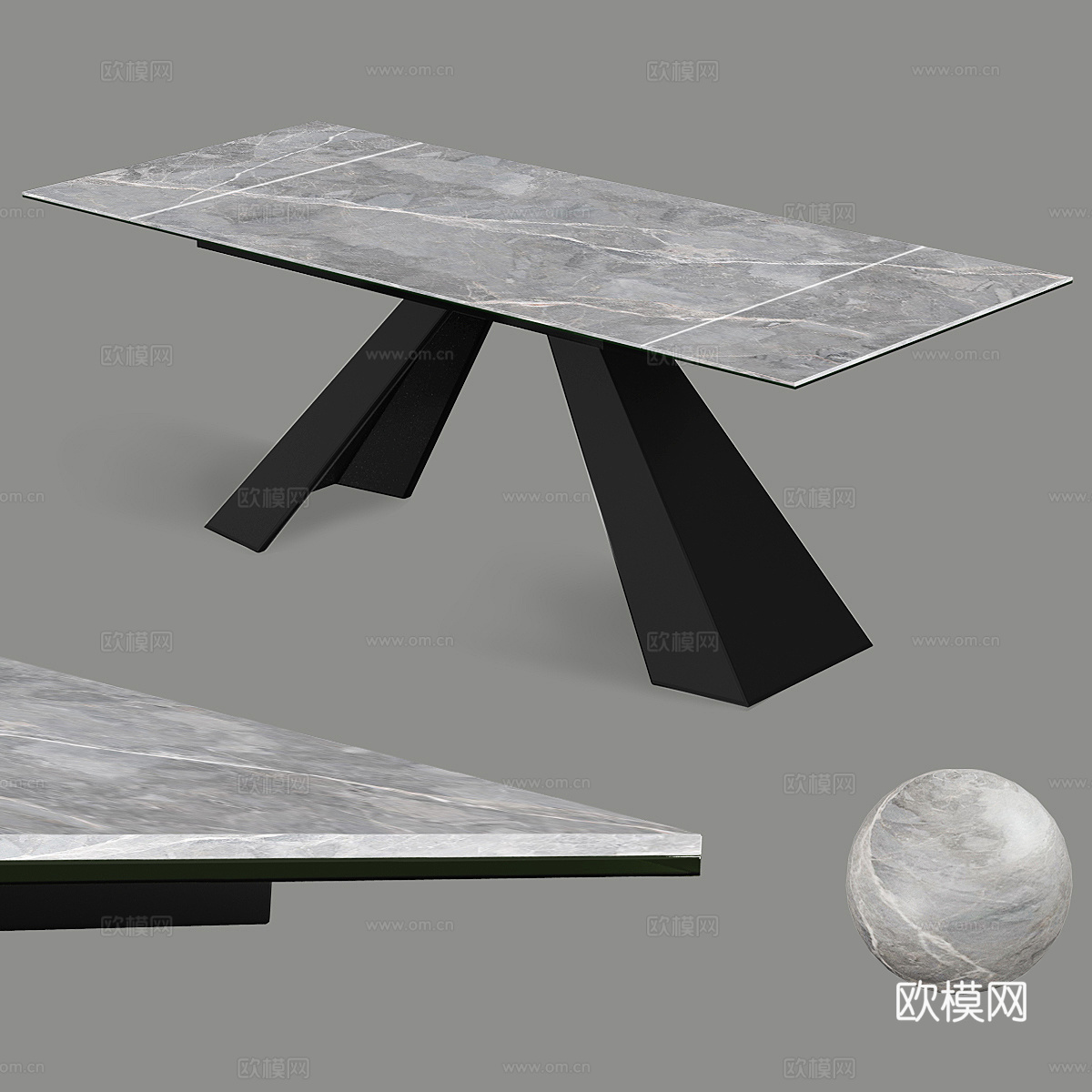 现代意式极简岩板餐桌3d模型