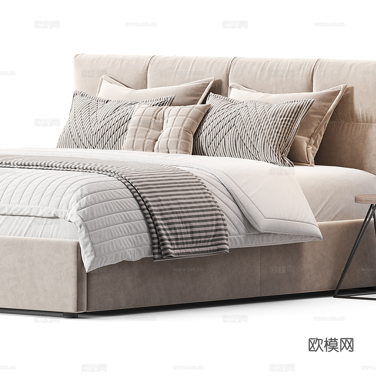 现代奶油风布艺双人床3d模型