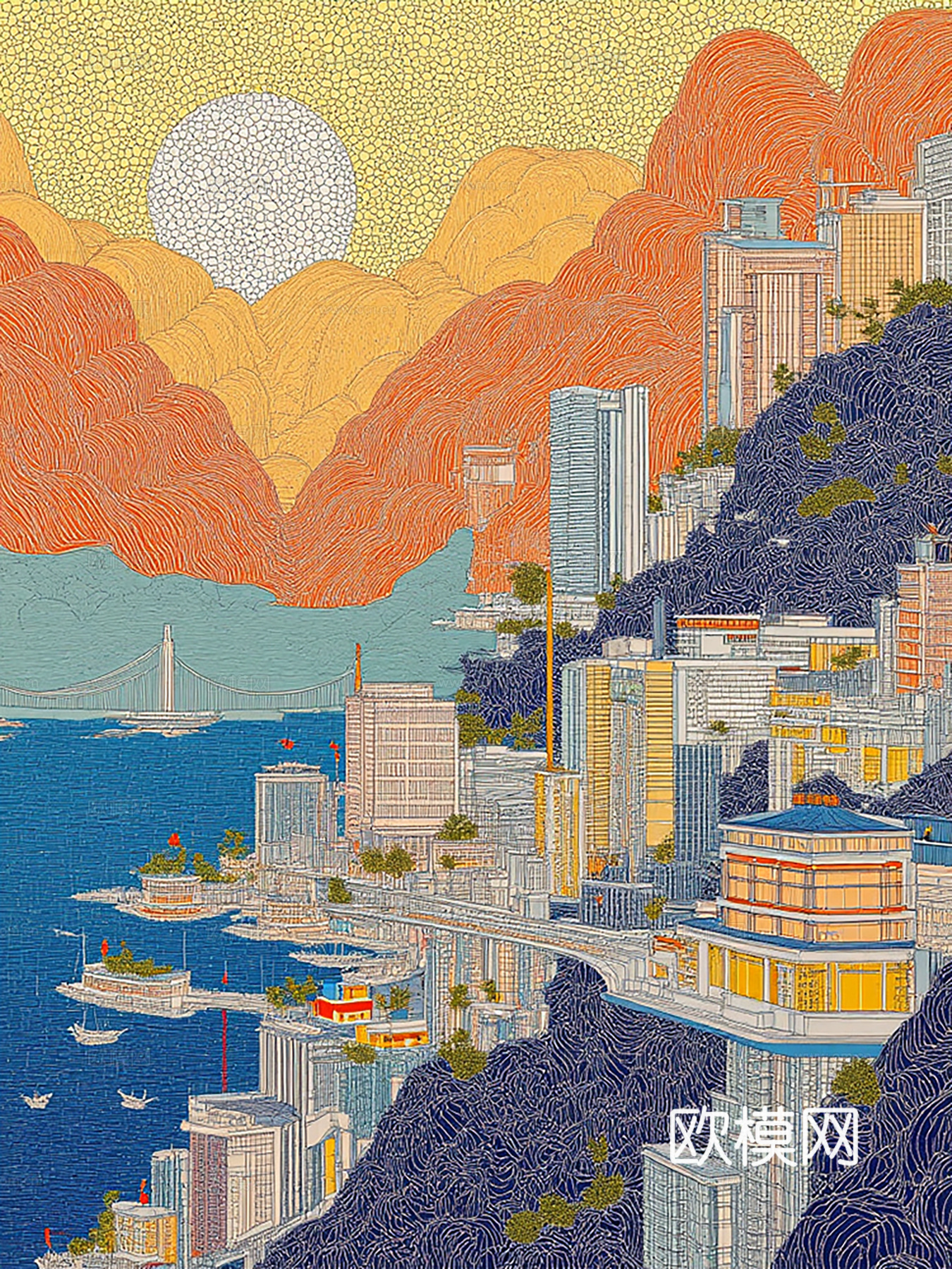 装饰画，城市风景，插画