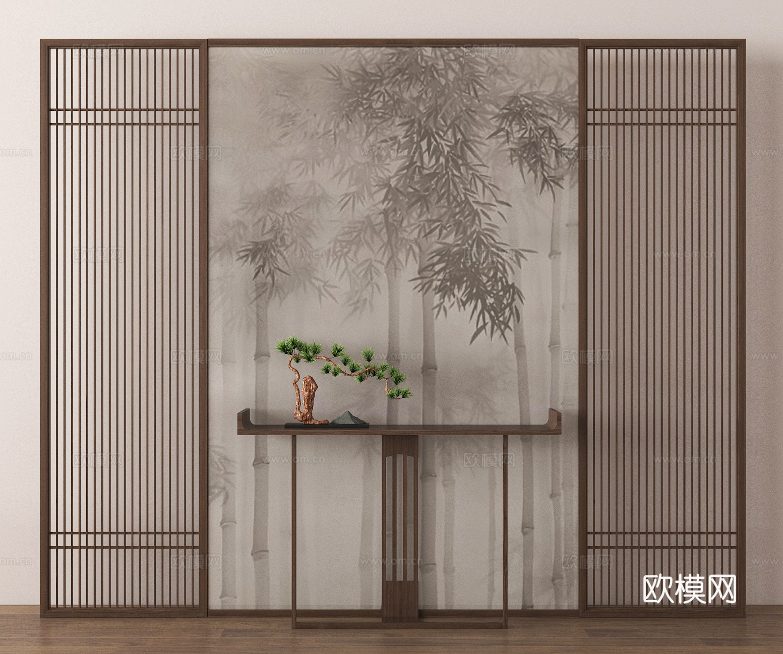 中式隔断 屏风 景观条案 端景条案3d模型