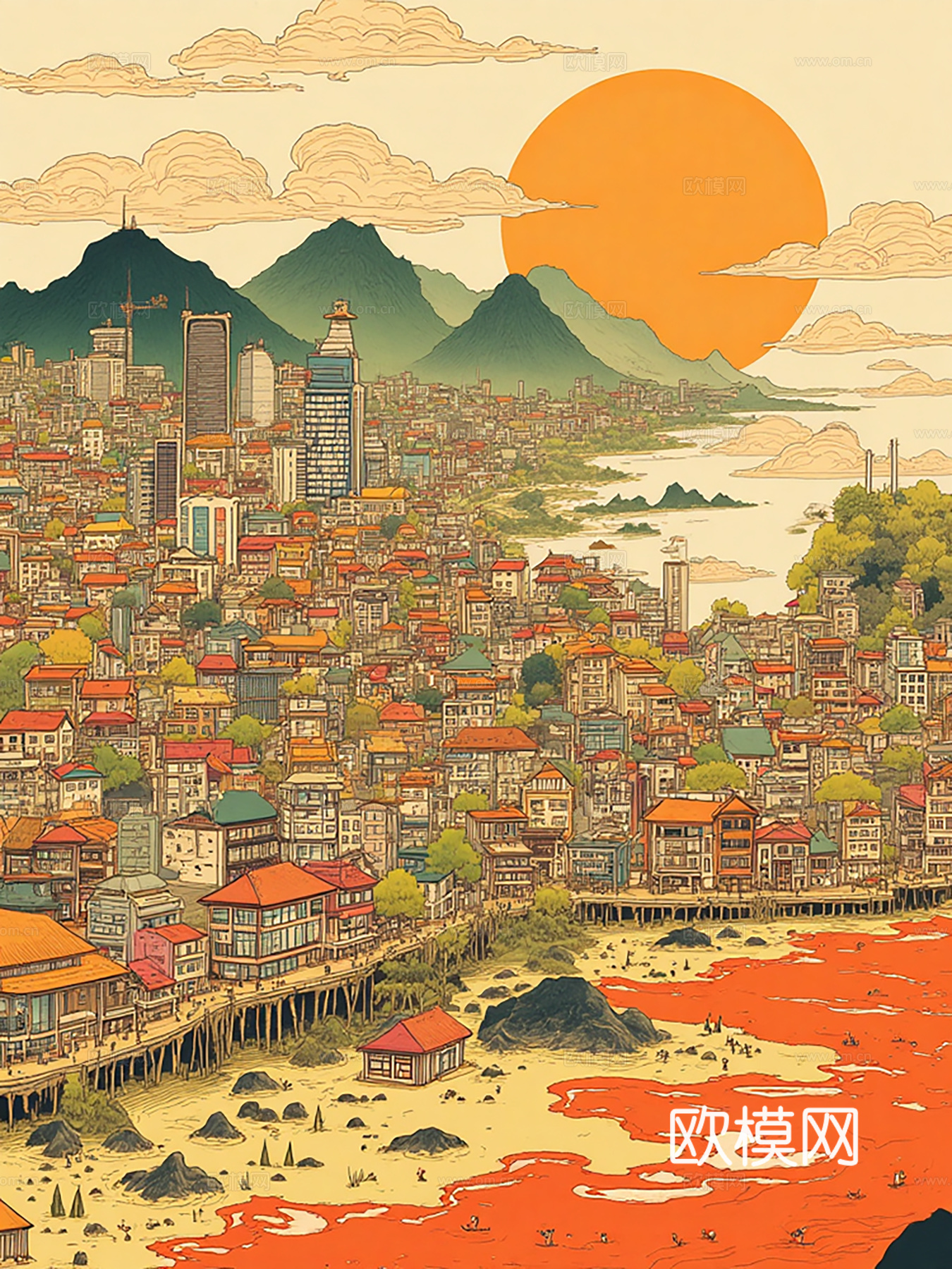 装饰画，城市风景，插画