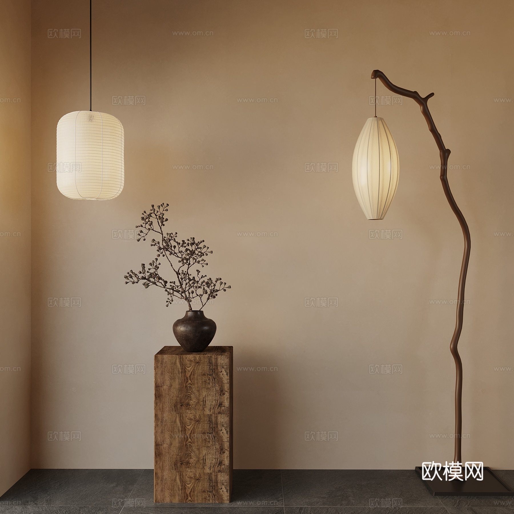 新中式 落地灯 小吊灯 花瓶3d模型