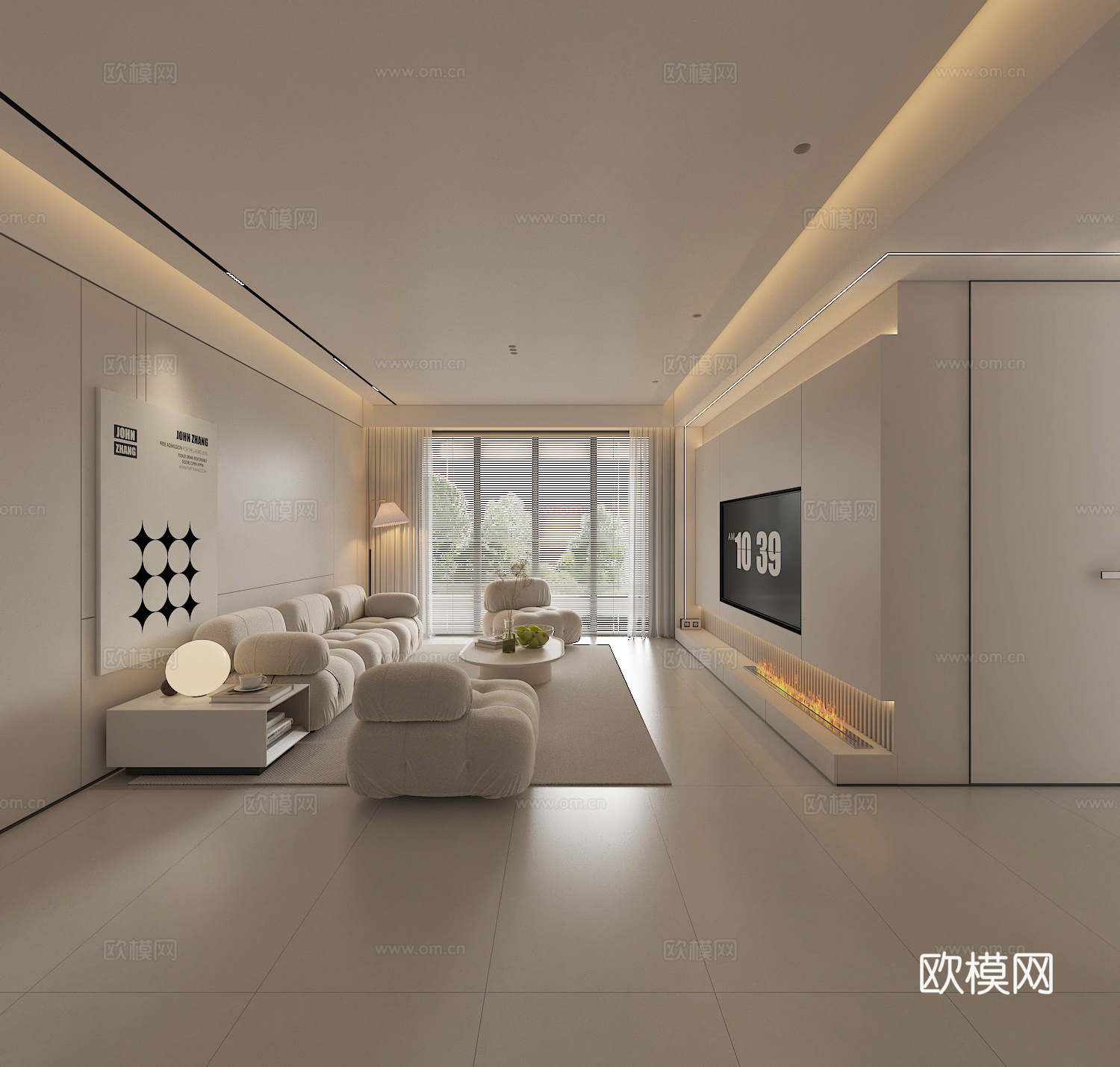 奶油风客厅3d模型