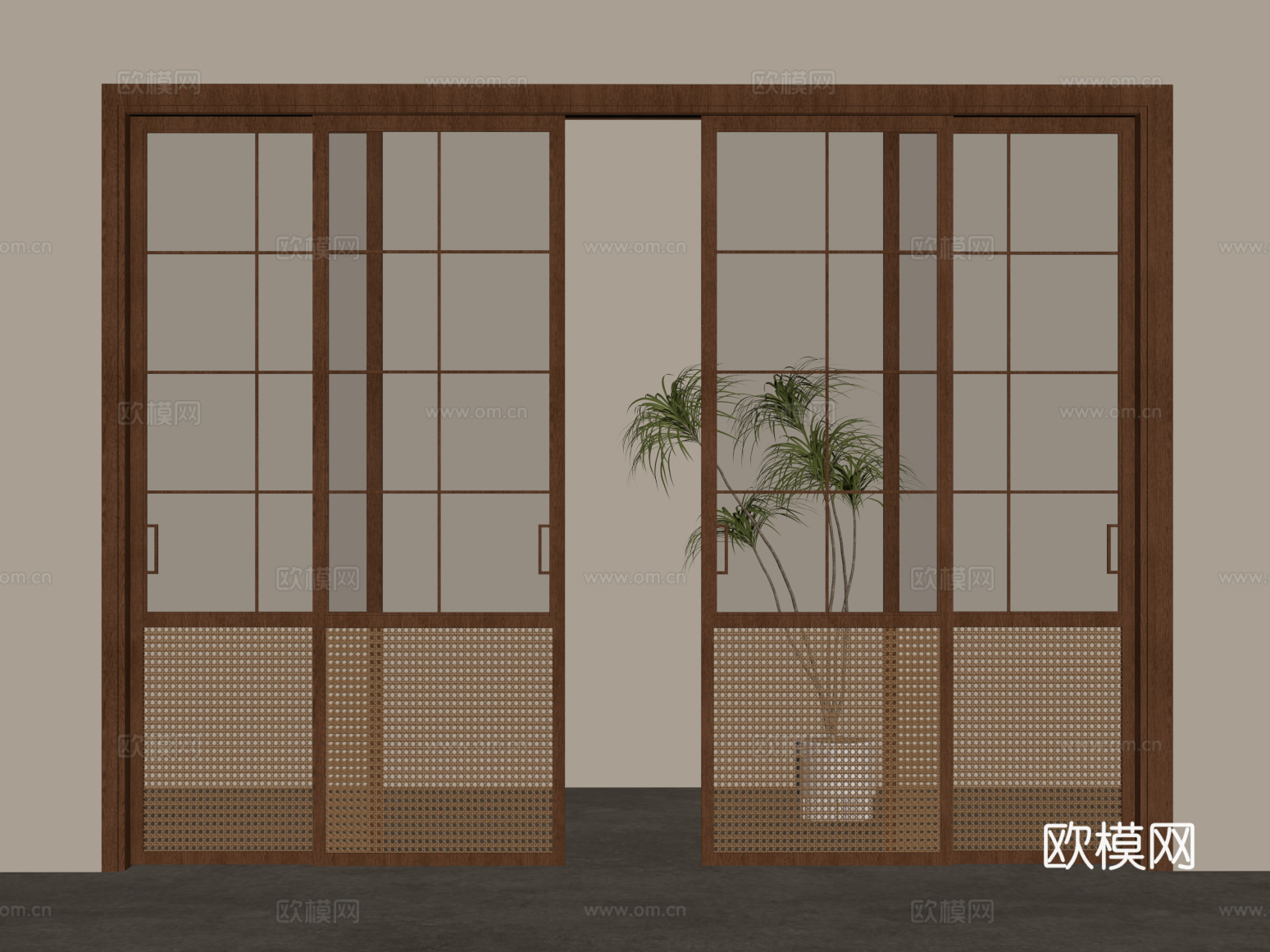 推拉门 中古风藤编推拉门su模型